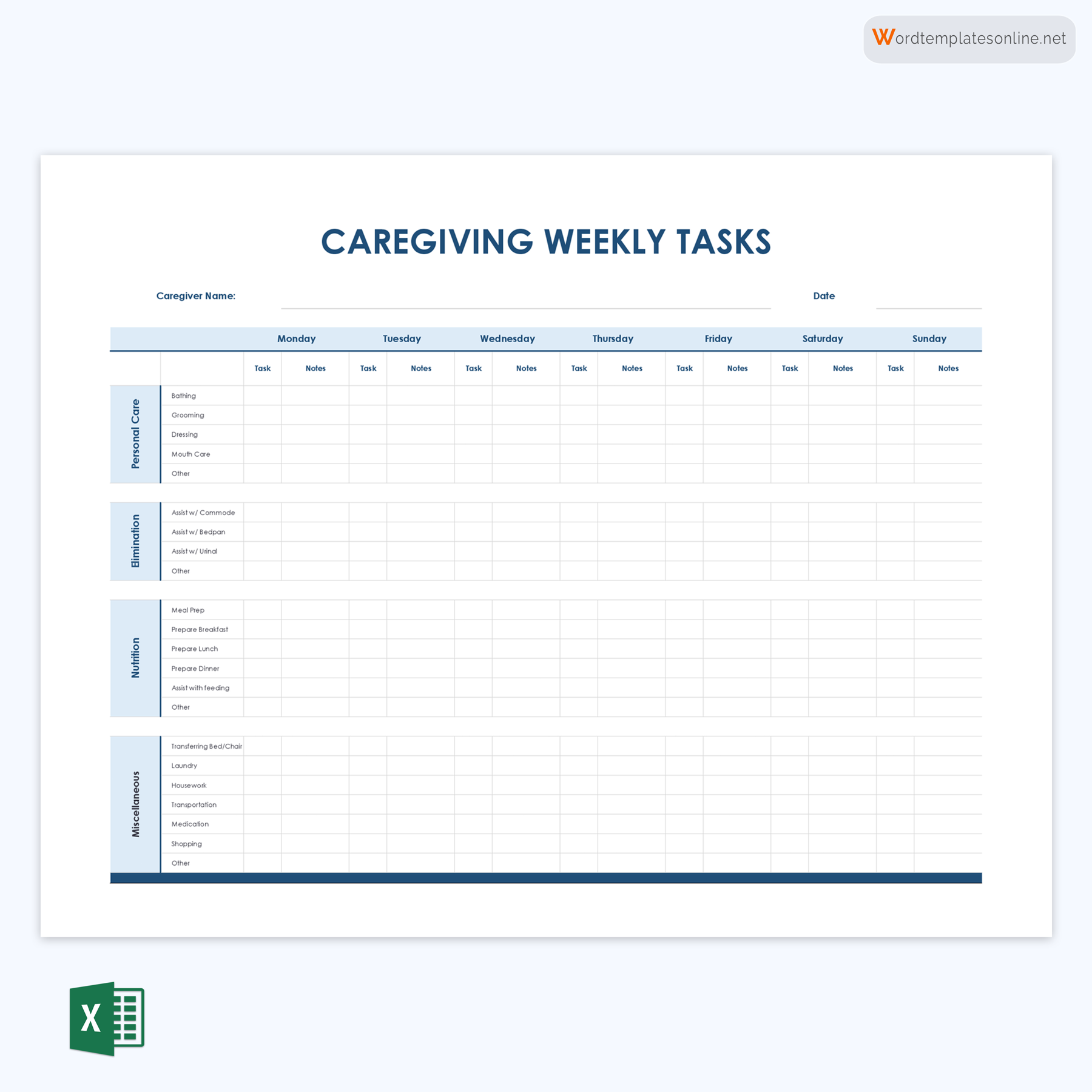 Caregiver Schedule Checklists