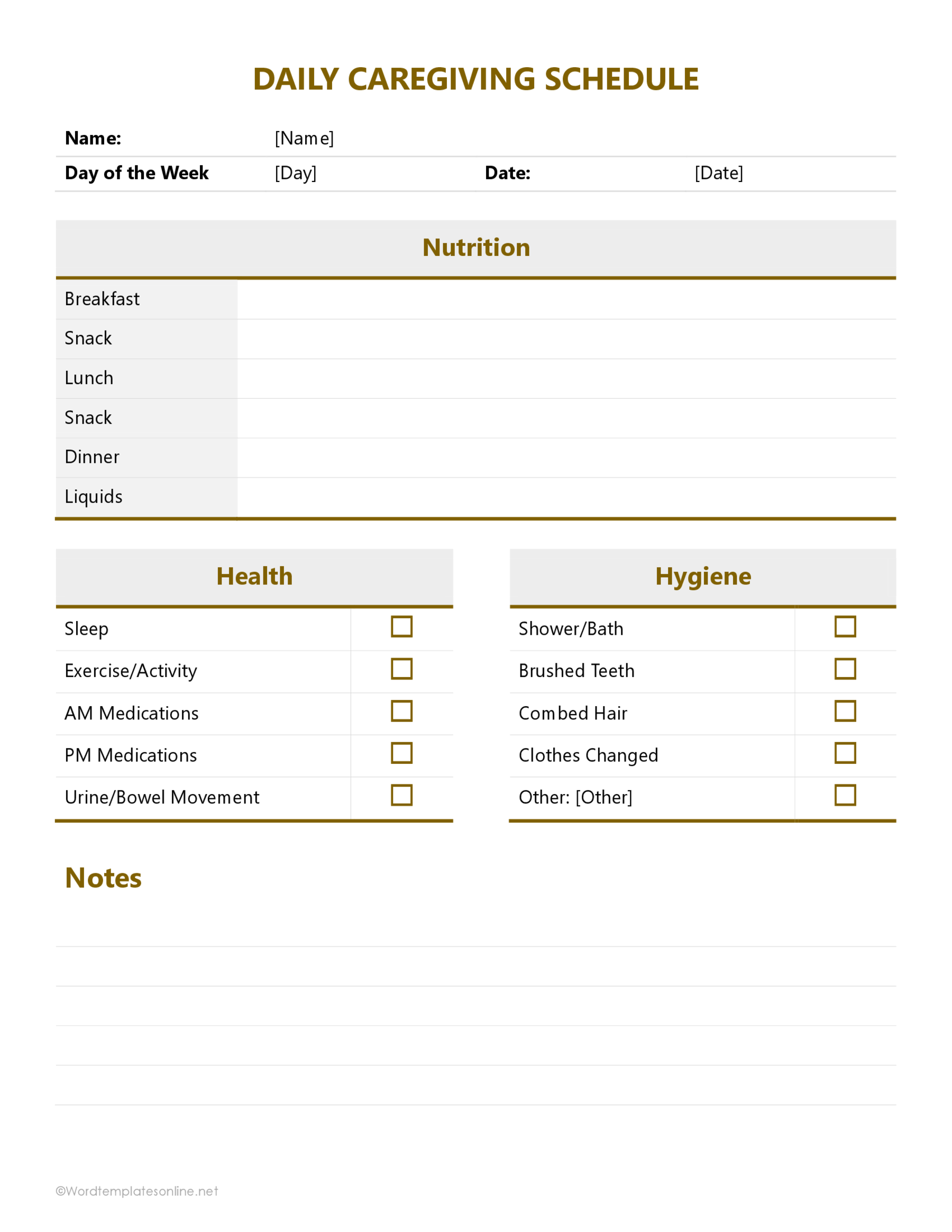 Caregiver Schedule Checklists