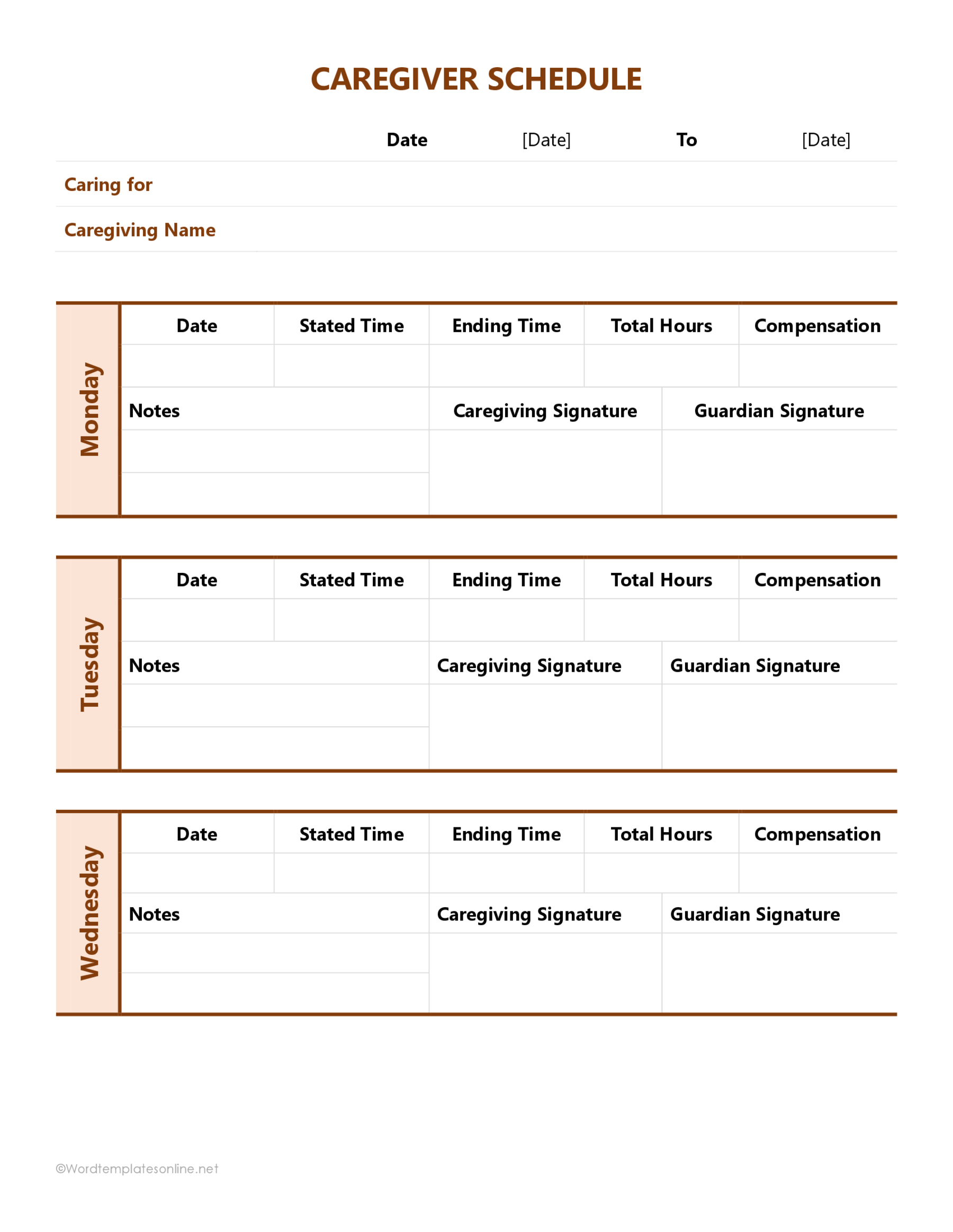 Caregiver Schedule Checklists