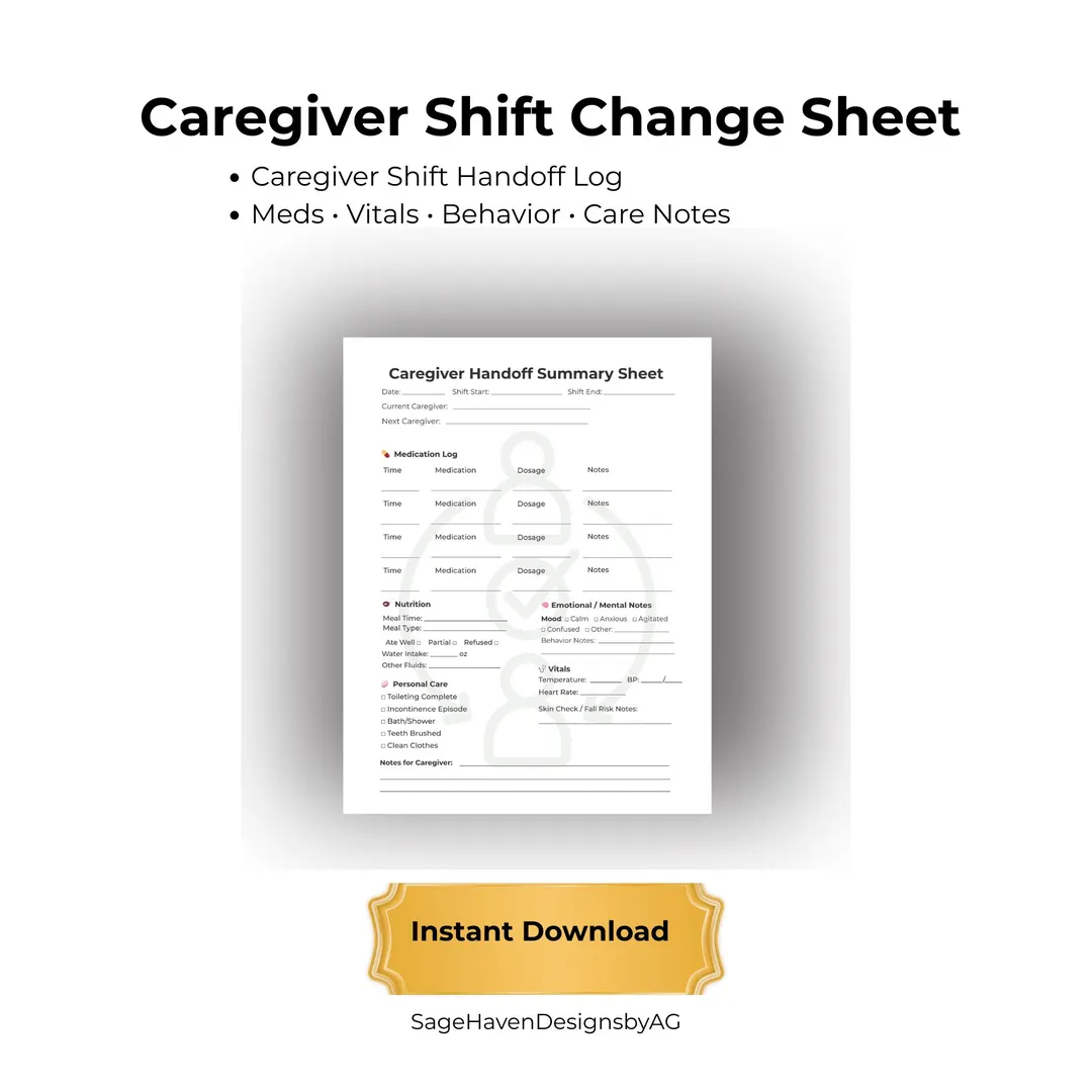 Caregiver Shift Handoff Log Daily Care
