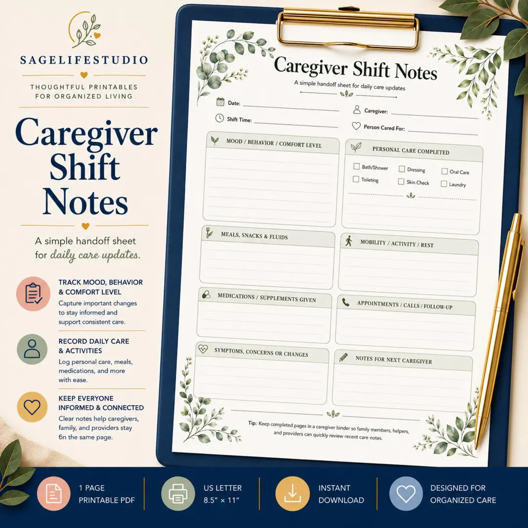 Caregiver Shift Notes Printable For