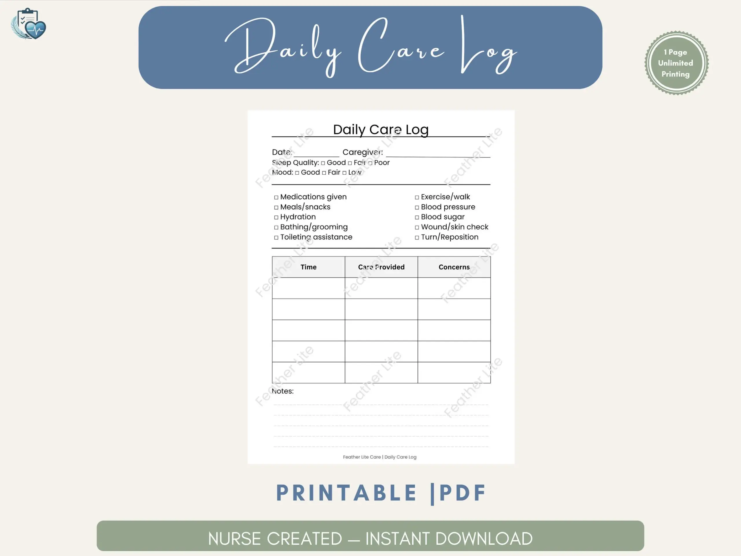Caregiver Shift Notes Template