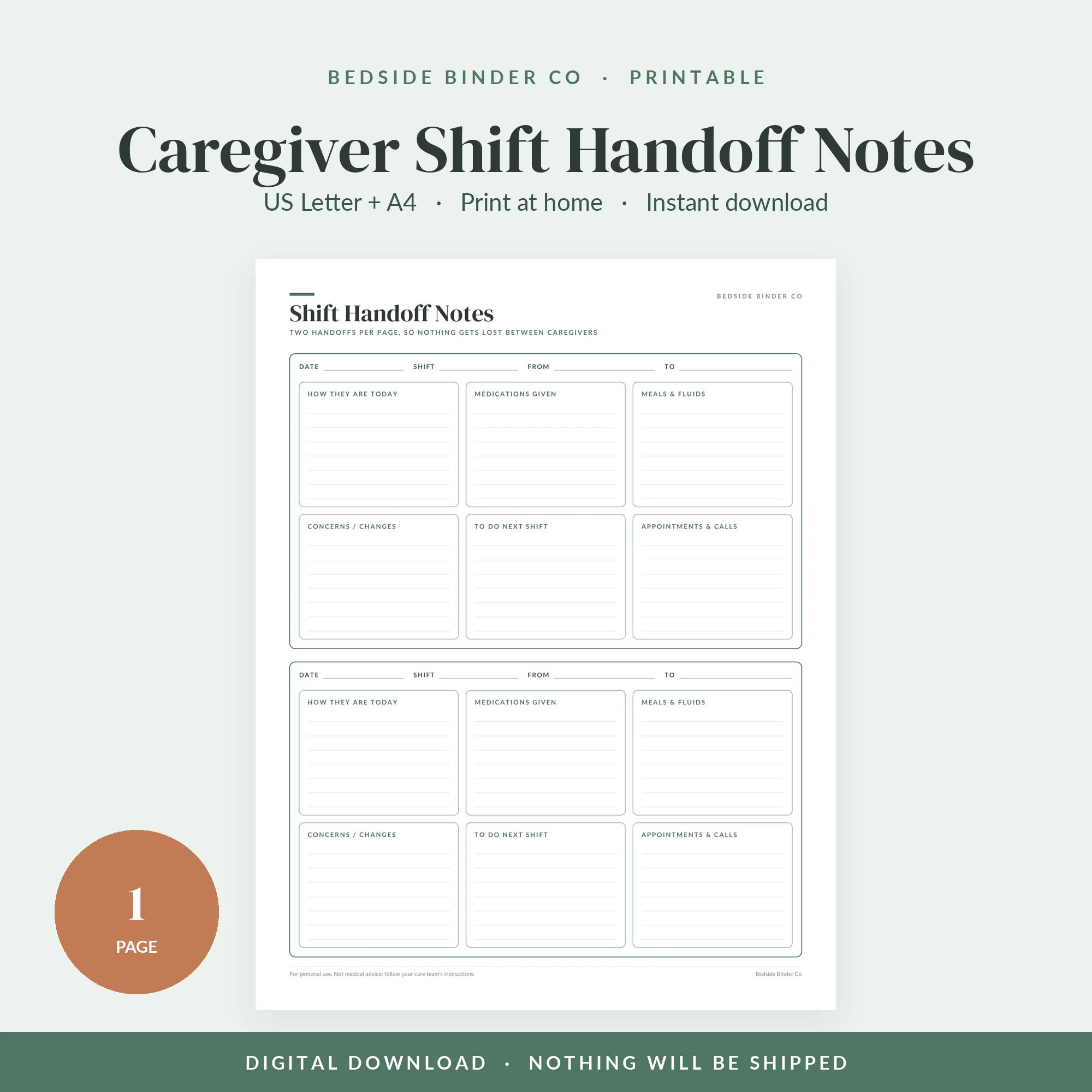 Caregiver Shift Notes Template
