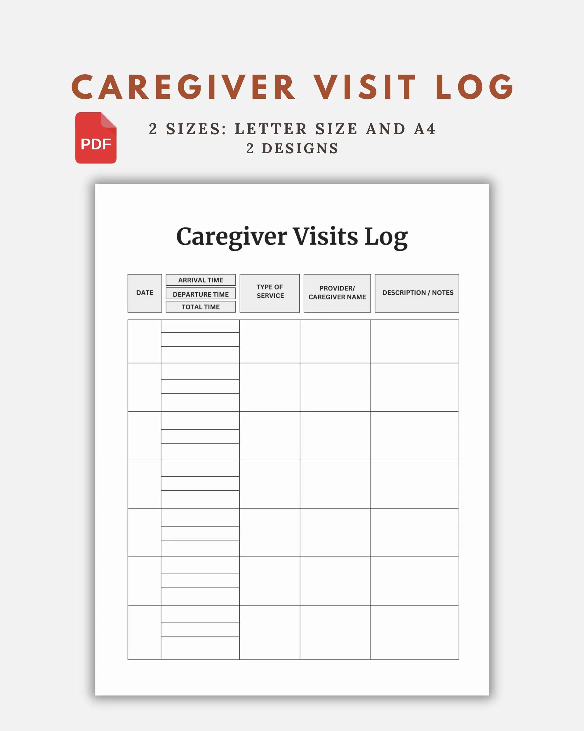 Caregiver Visit Log Printable Daily Care