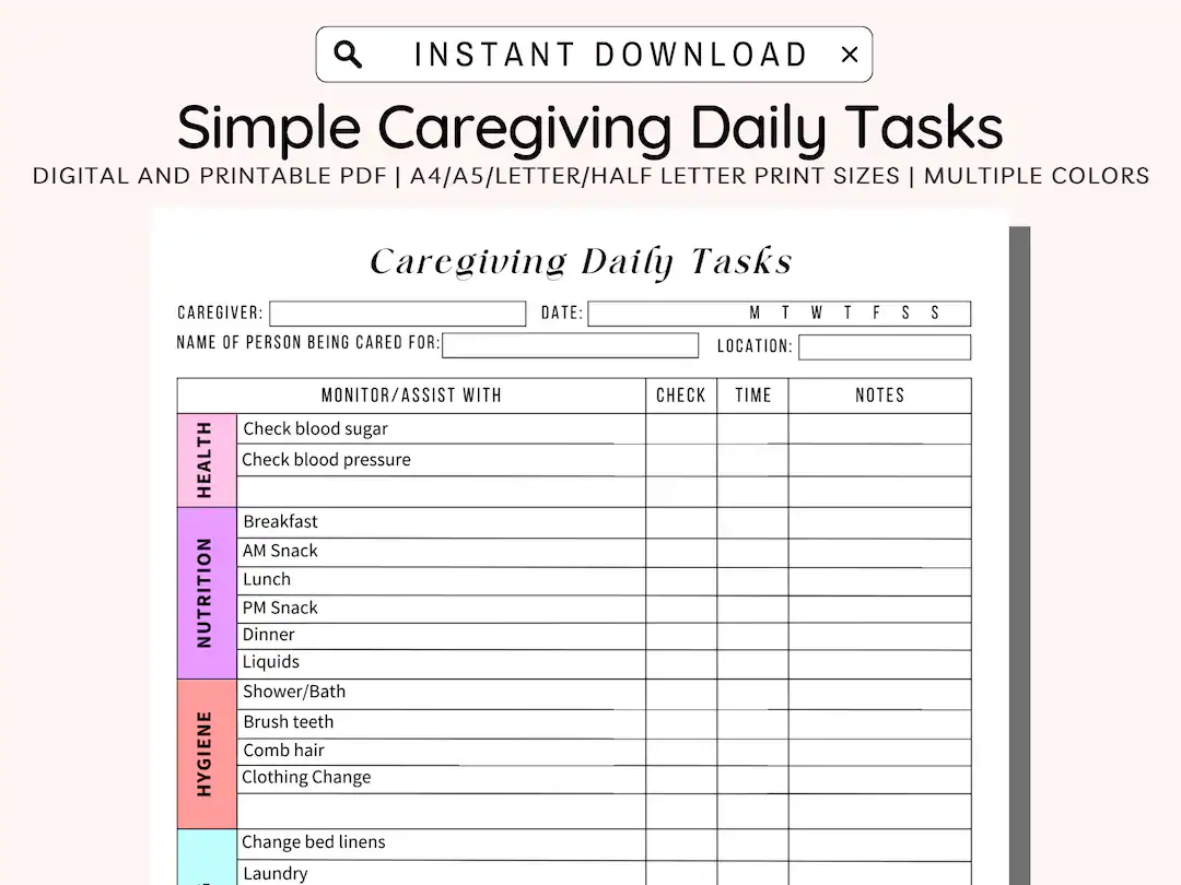 Caregiving Daily Tasks Log Printable