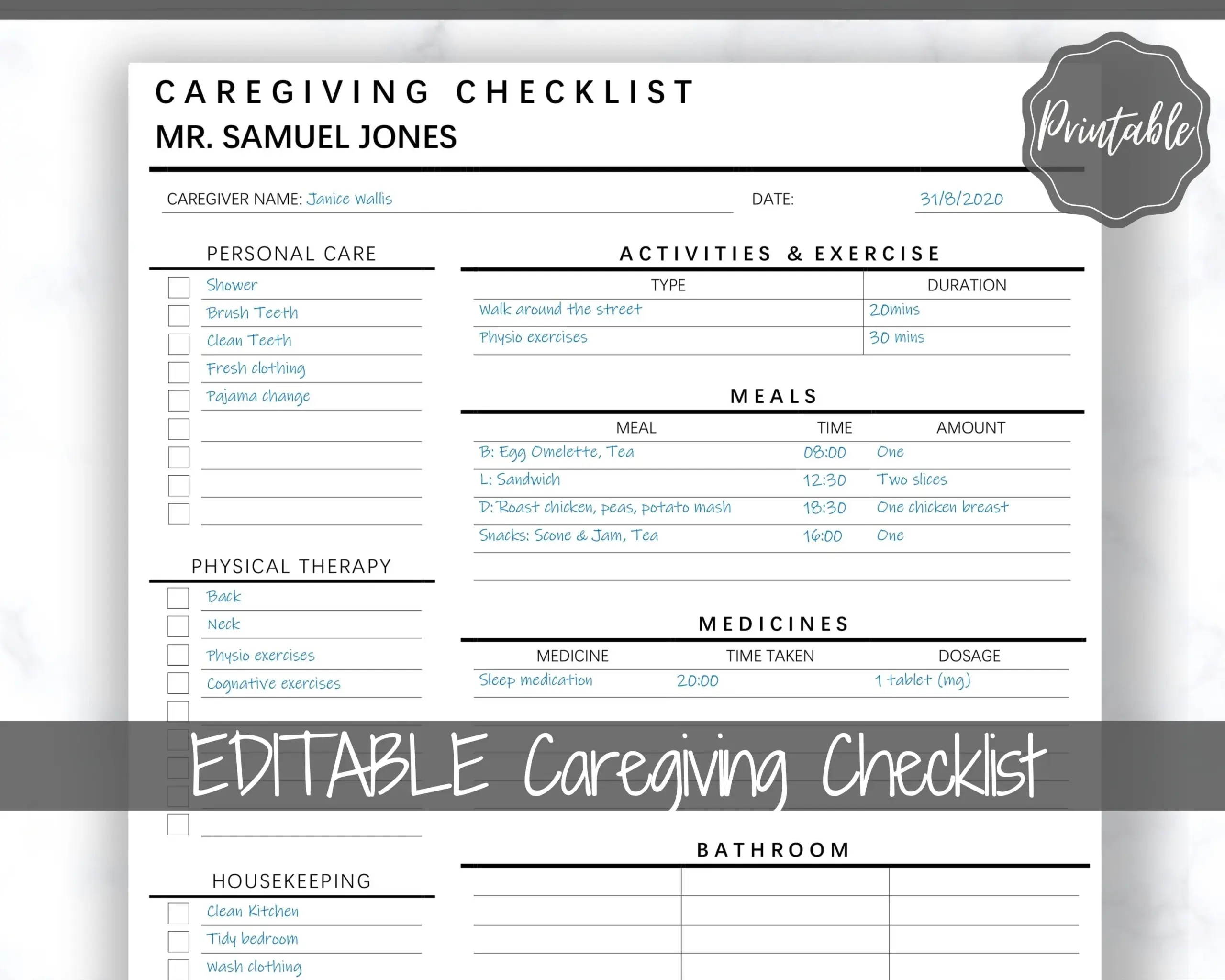 Caregiving Elderly Care Checklist Printable Caregiving Elderly Care Checklist Printable