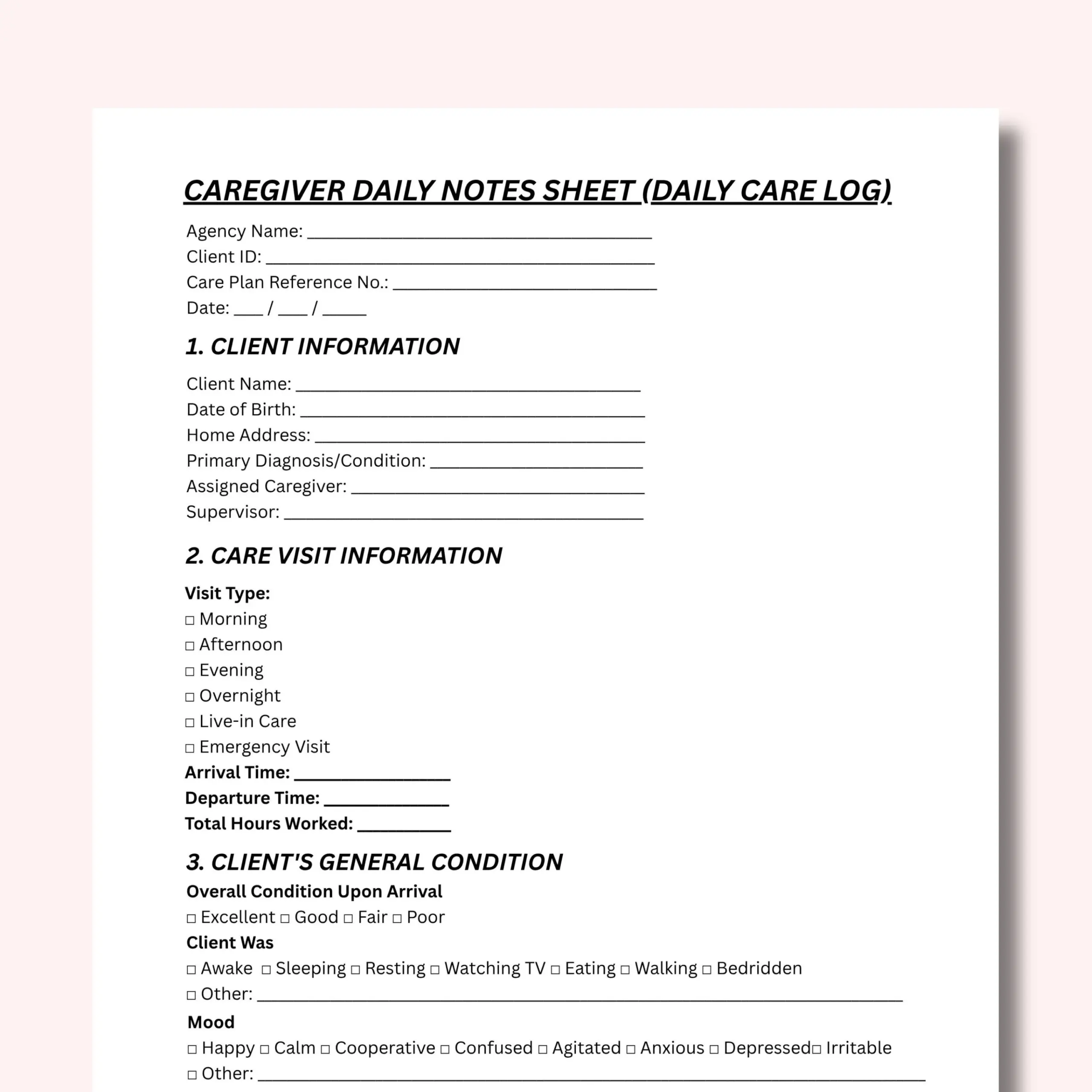 Caregiving Notes Template