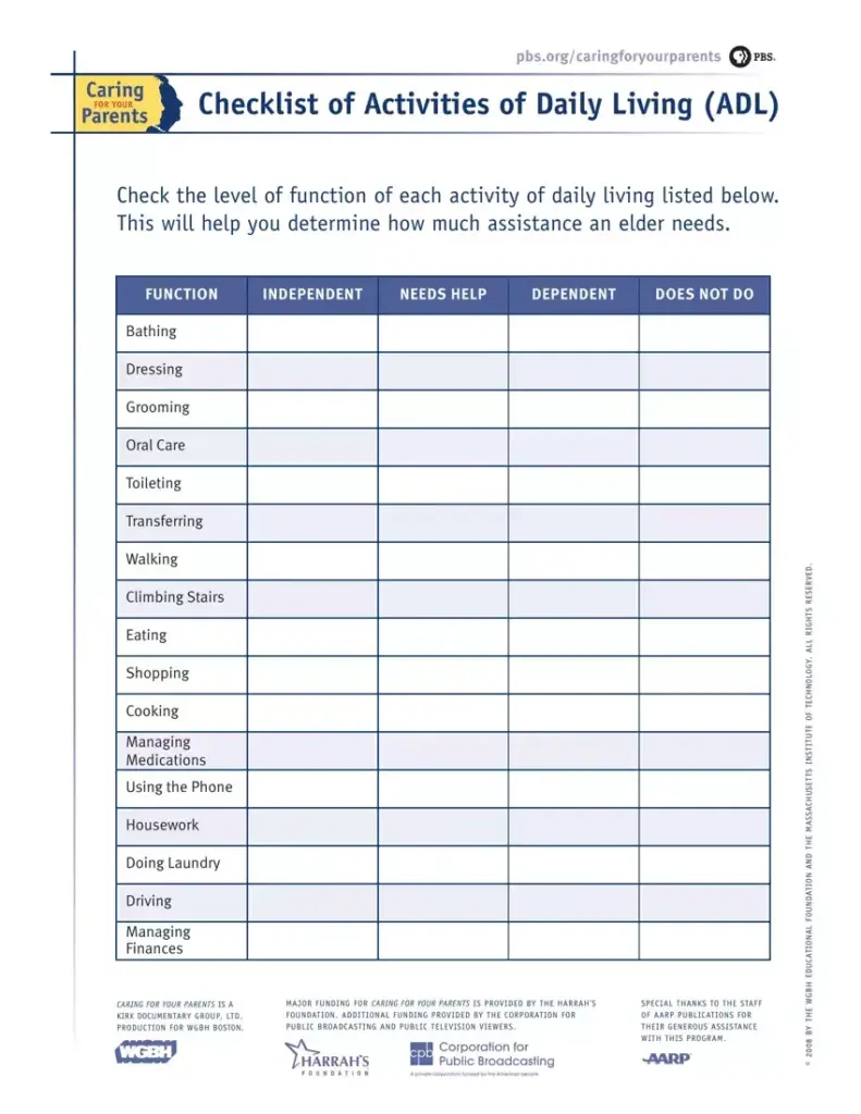 Checklist Daily Living
