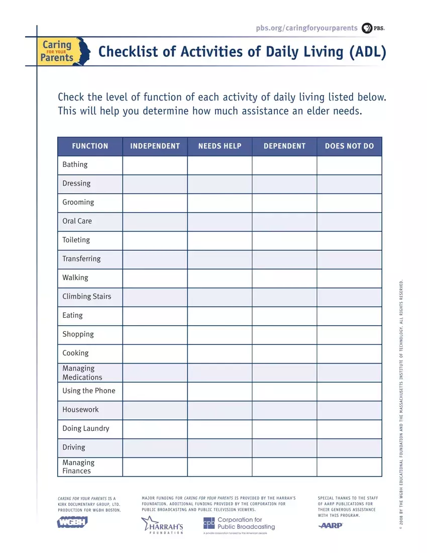 Checklist Daily Living