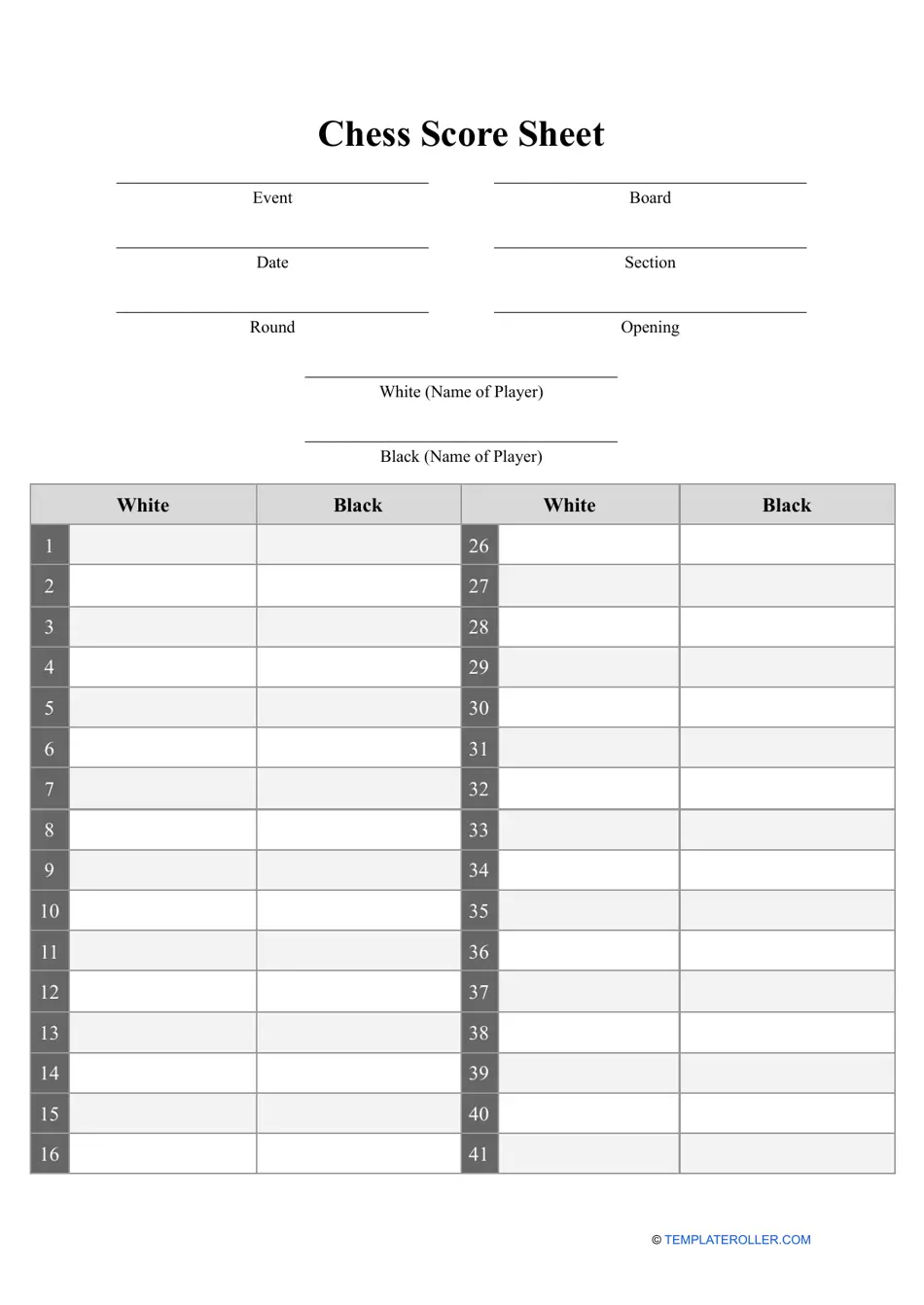 Chess Score Sheet Template