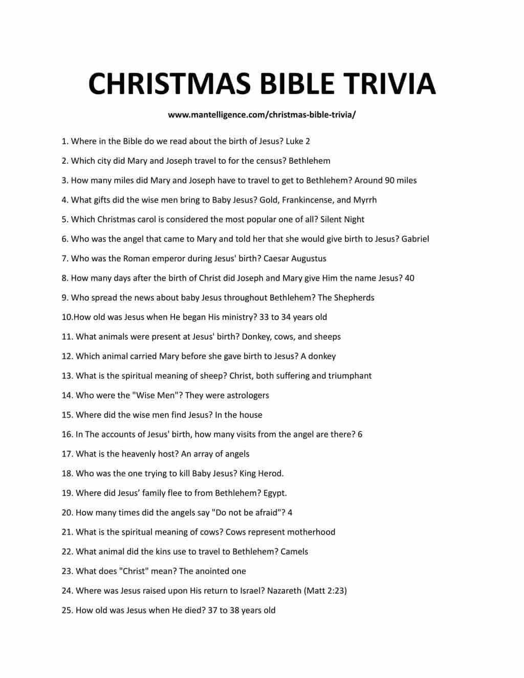 Christmas Bible Trivia