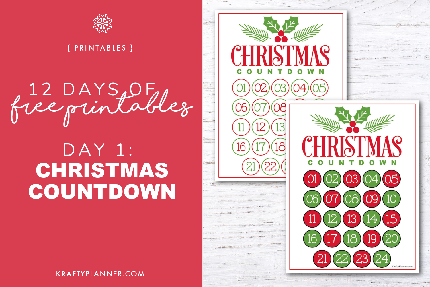Christmas Countdown Advent Calendar Free Printable