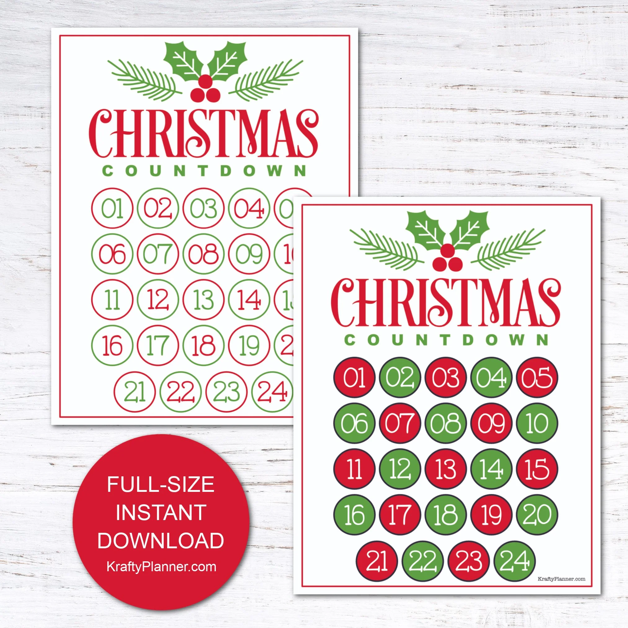 Christmas Countdown Advent Calendar Free Printable