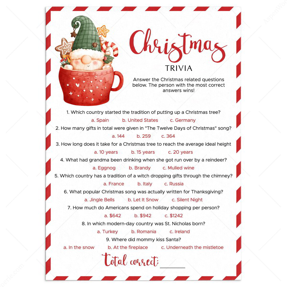 Christmas Trivia Questions And Answers Printable Game