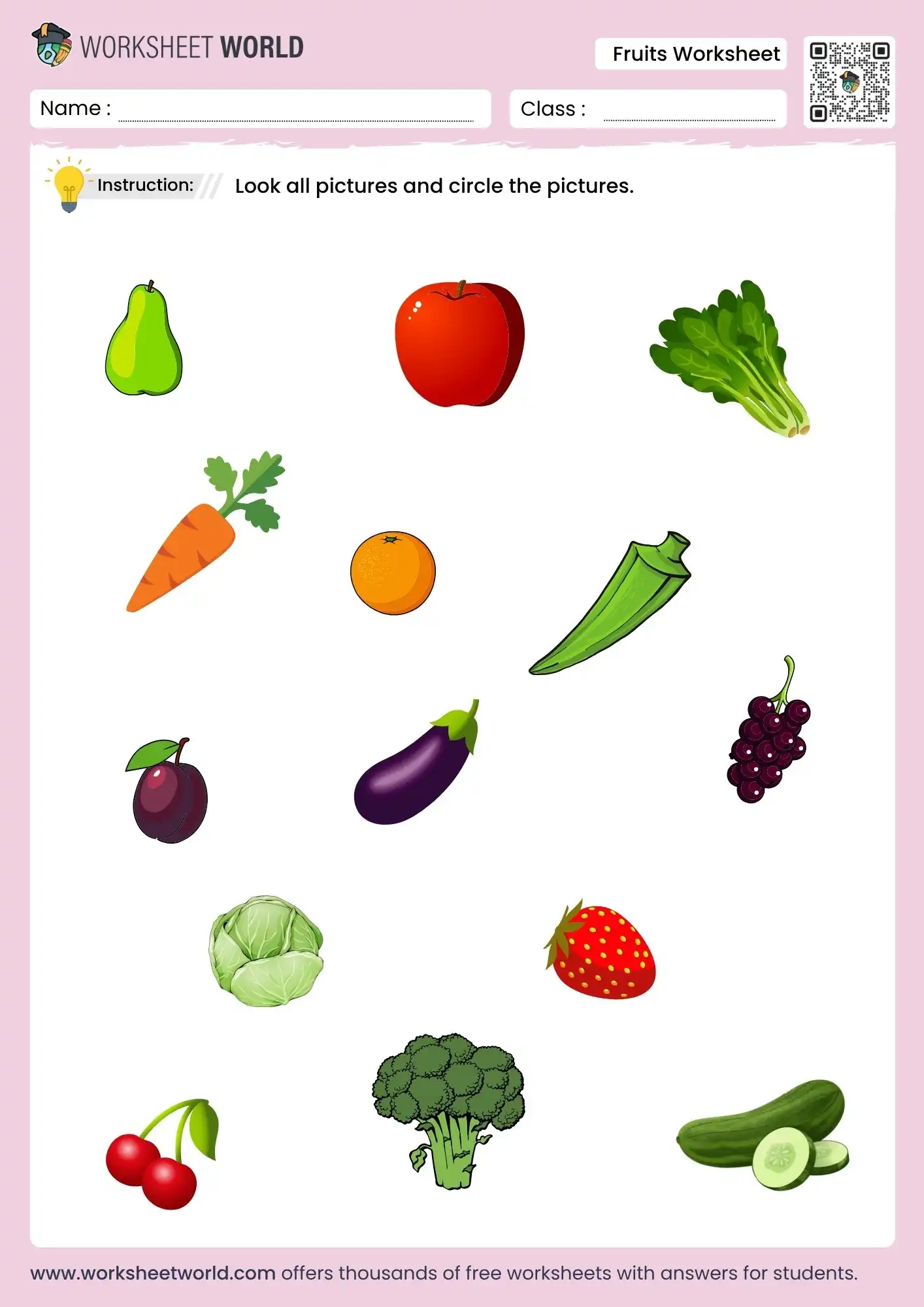 Circle The Fruits Worksheet Circle The Fruits Worksheet