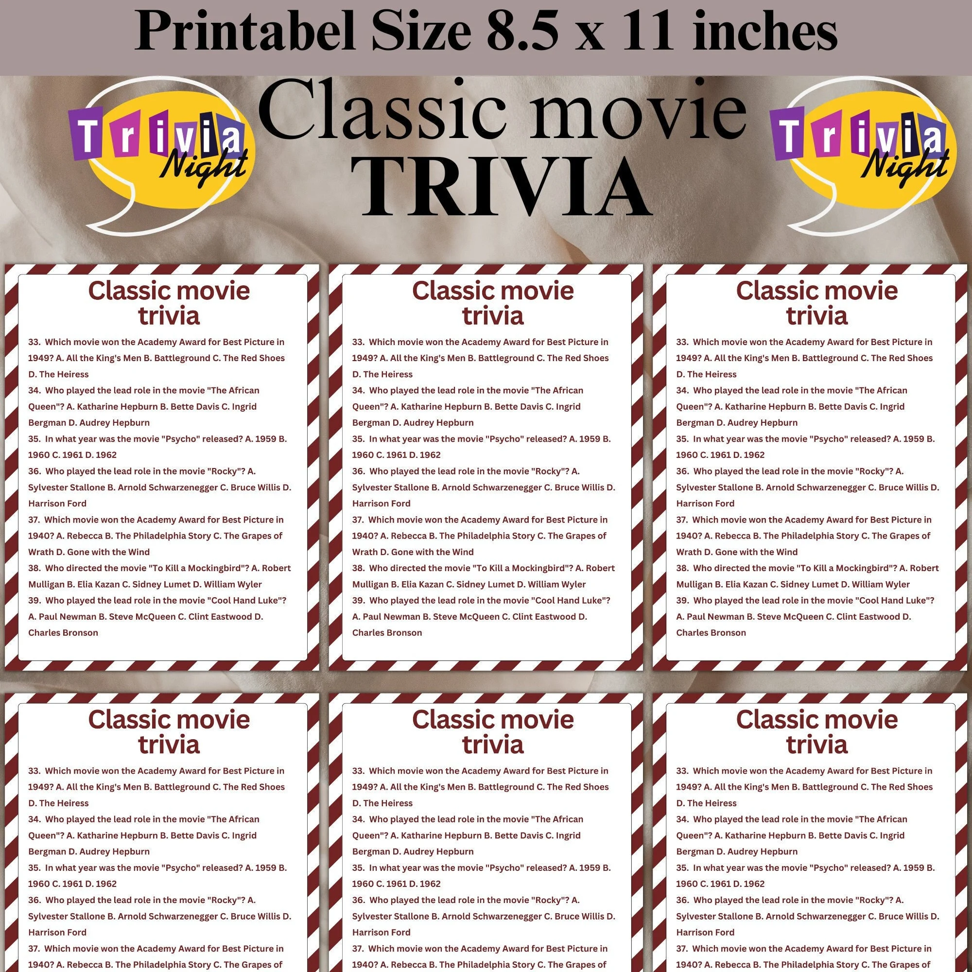 Classic Movie Trivia Game Hollywood