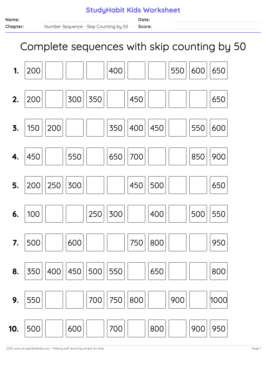 Complete Sequences With Skip Counting By 50