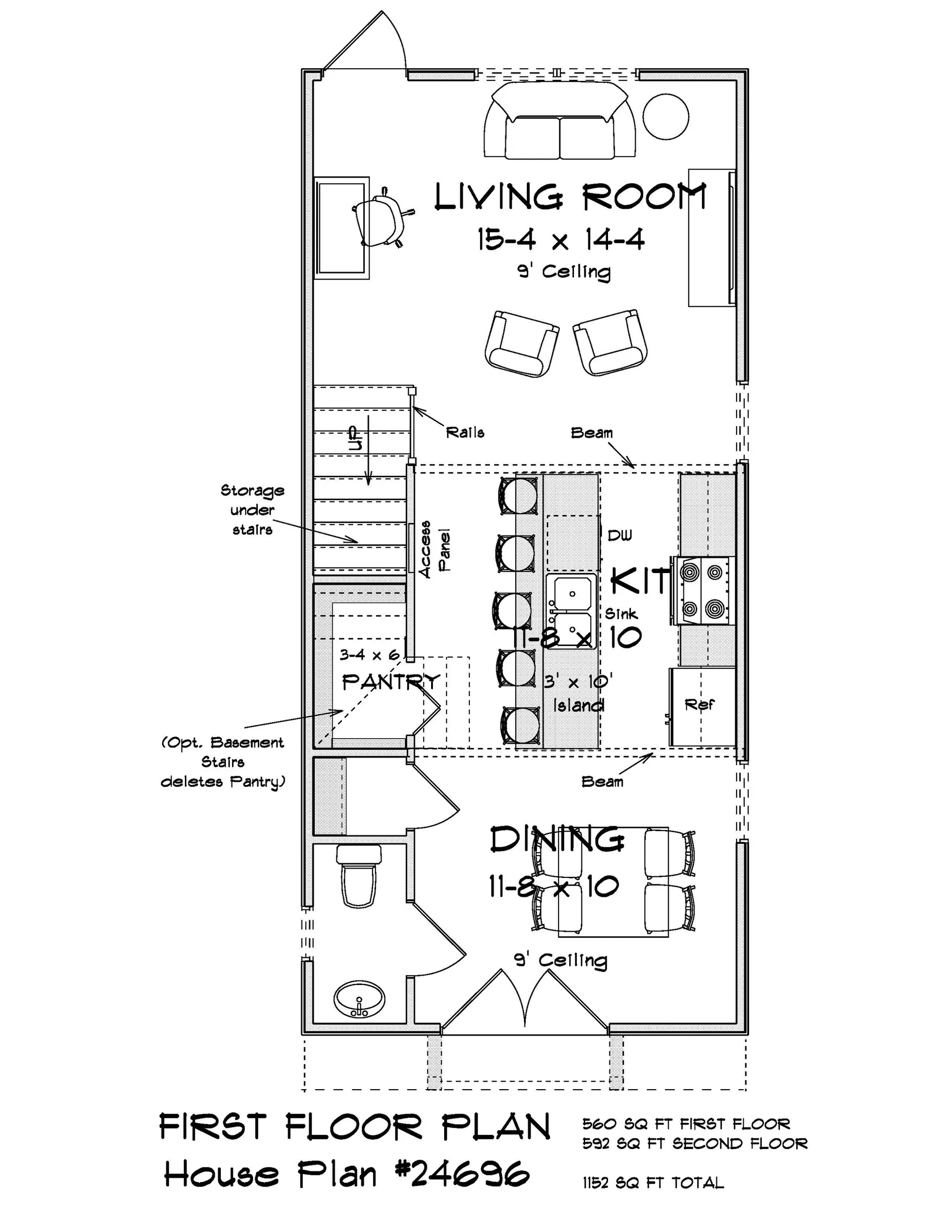 Contemporary House 1152sqft 2beds 2baths 1halfbath Narrowbrook House Plan