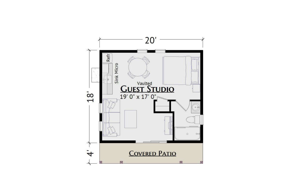 Contemporary Plan 360 Square Feet 1 Bedroom 1 Bathroom