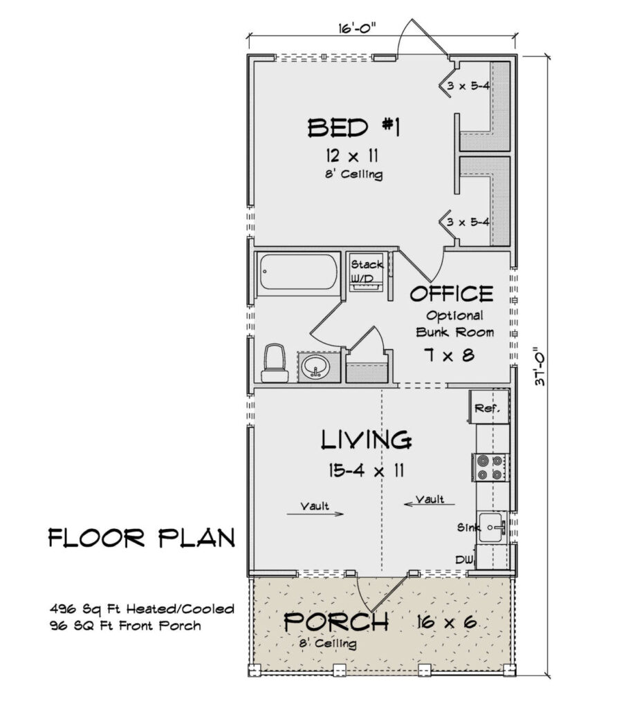 Cottage Plan 496 Square Feet 1 Bedroom 1 Bathroom