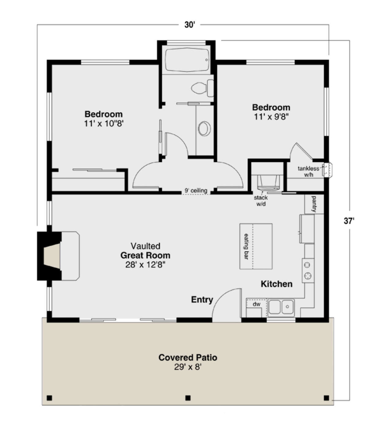 Cottage Plan 800 Square Feet 2 Bedrooms 1 Bathroom