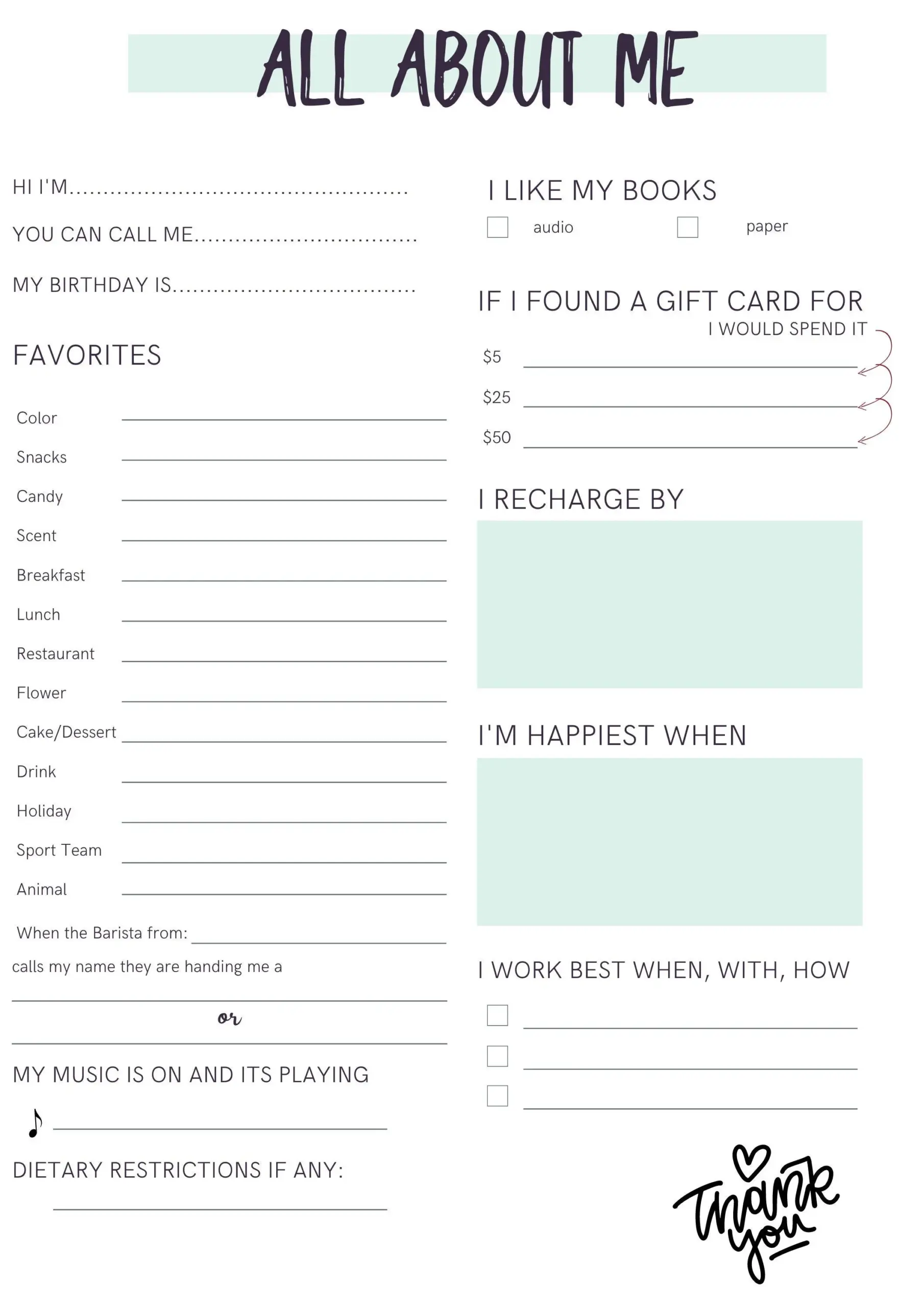 Coworker All About Me Template