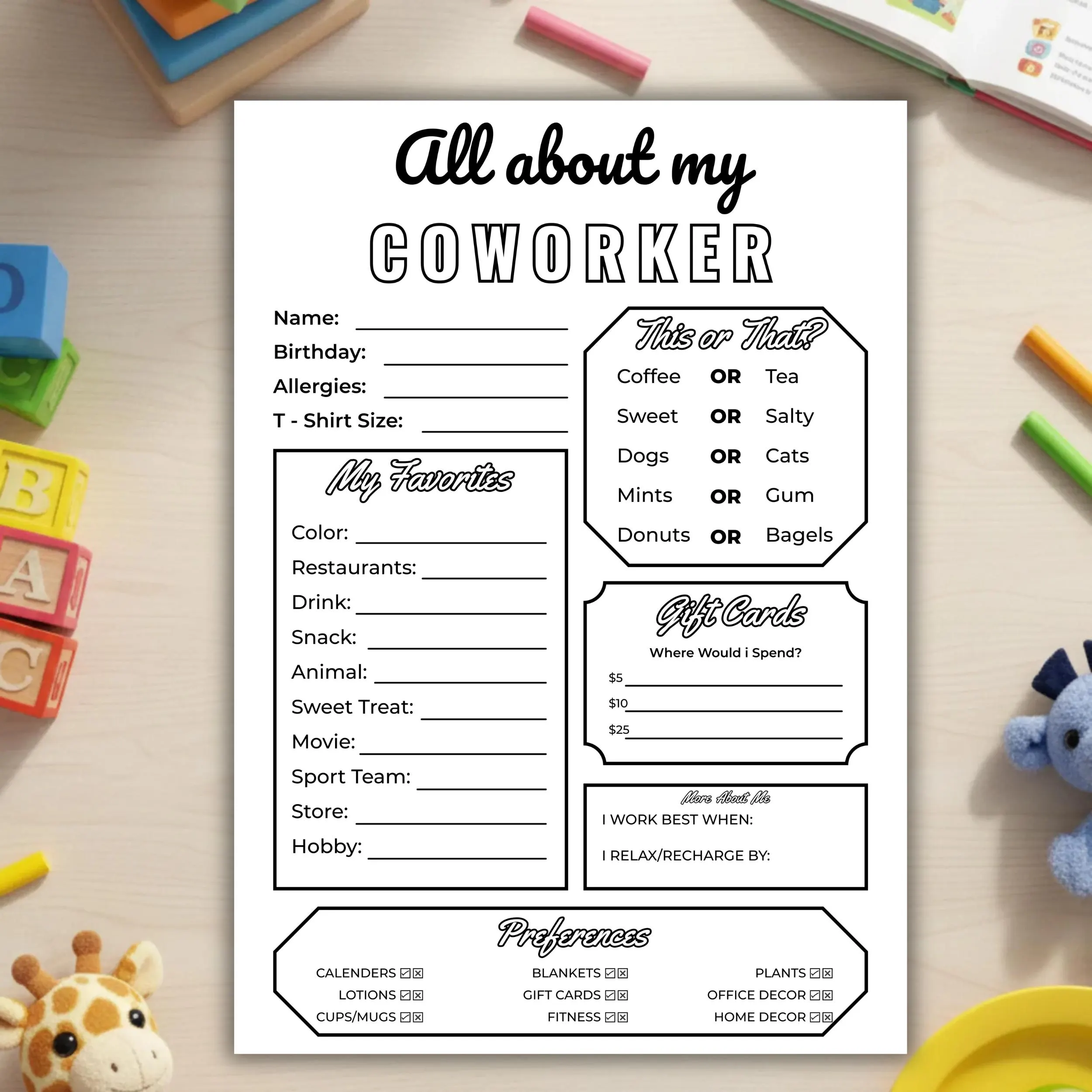 Coworker Info Sheet Team Building