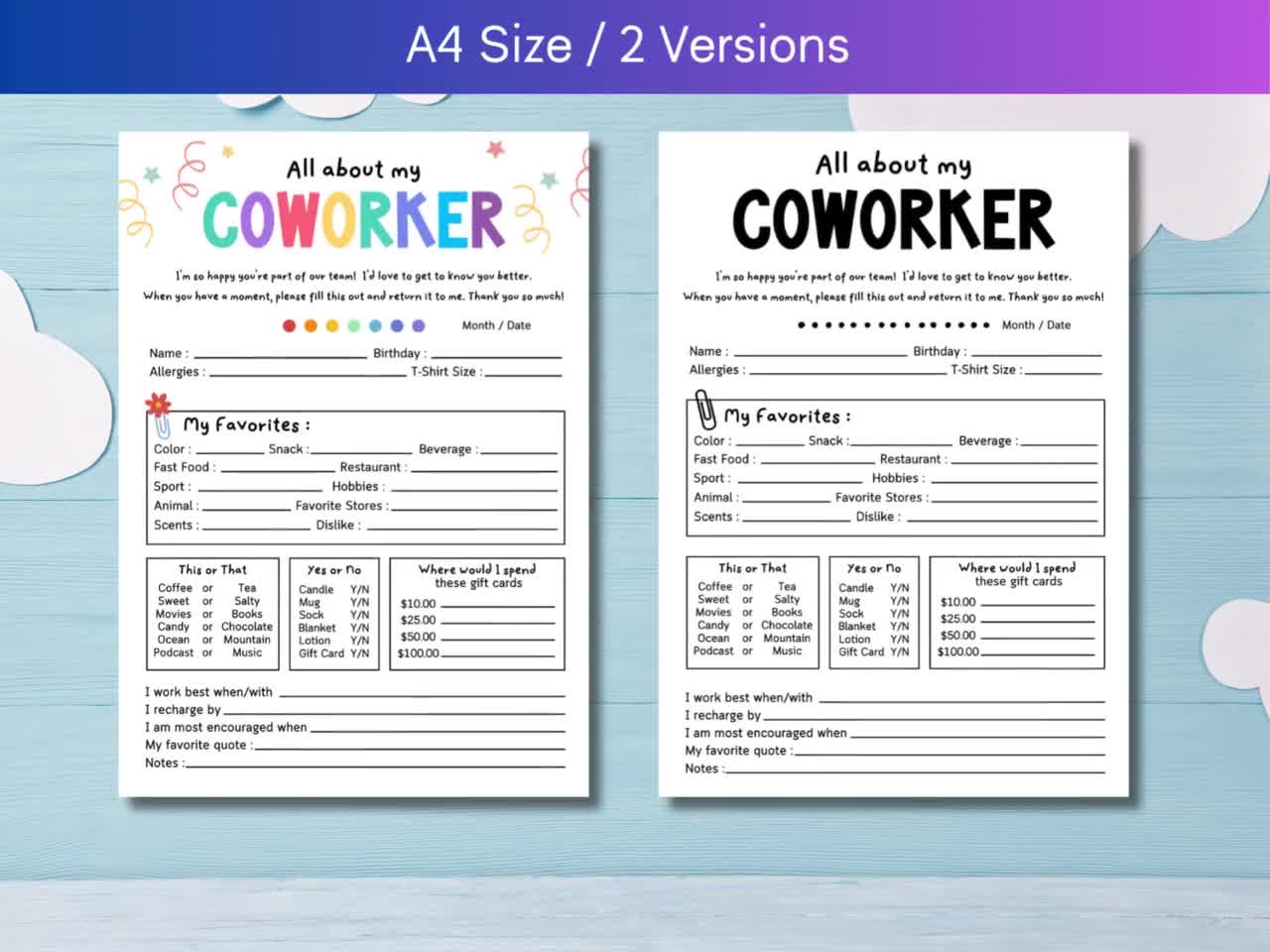 Coworker Questionnaire New Employee Team
