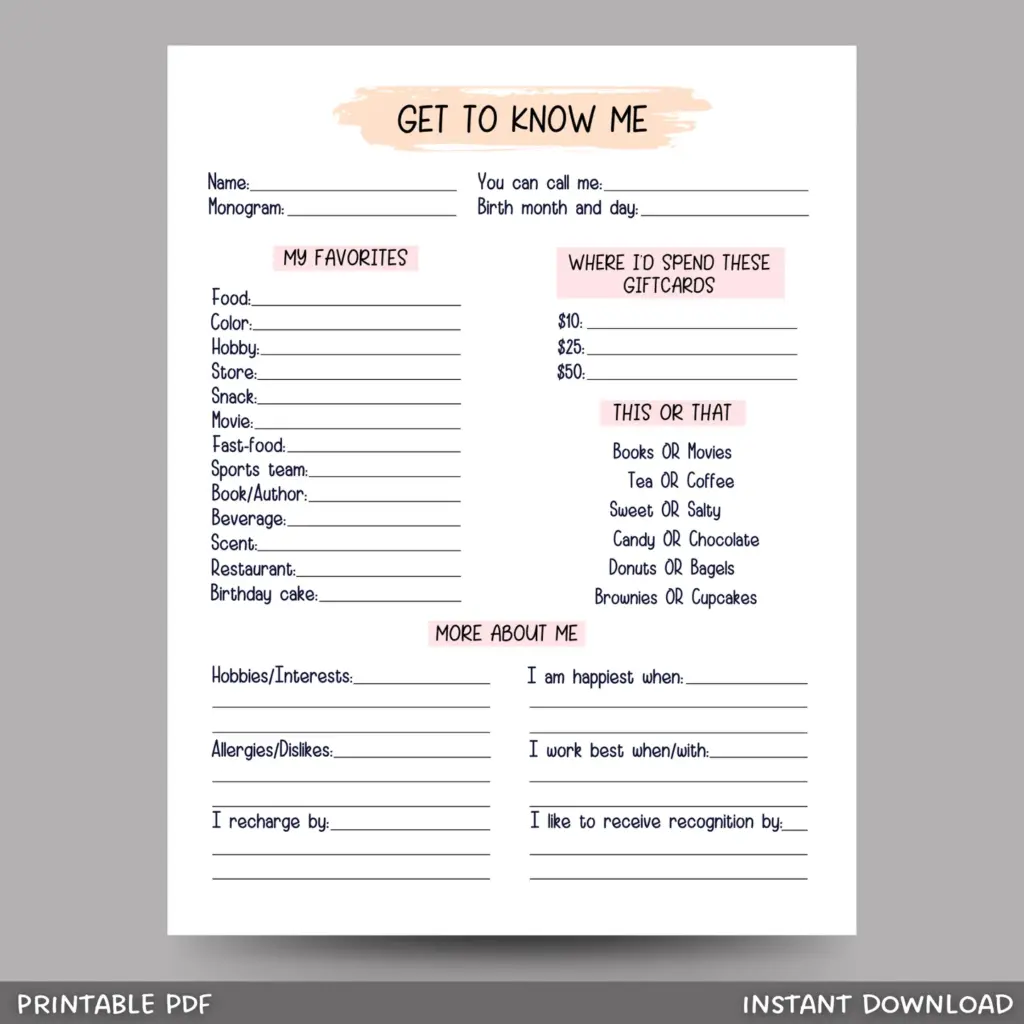 Coworker Questions Printable All About 21747