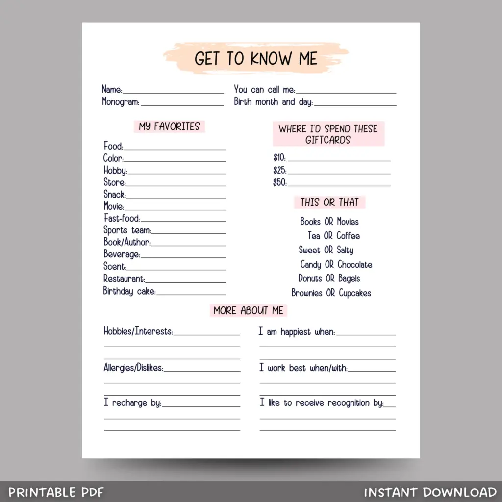 Coworker Questions Printable All About 21747