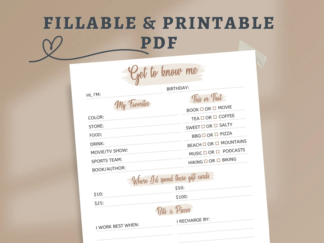 Coworker Questions Printable All About