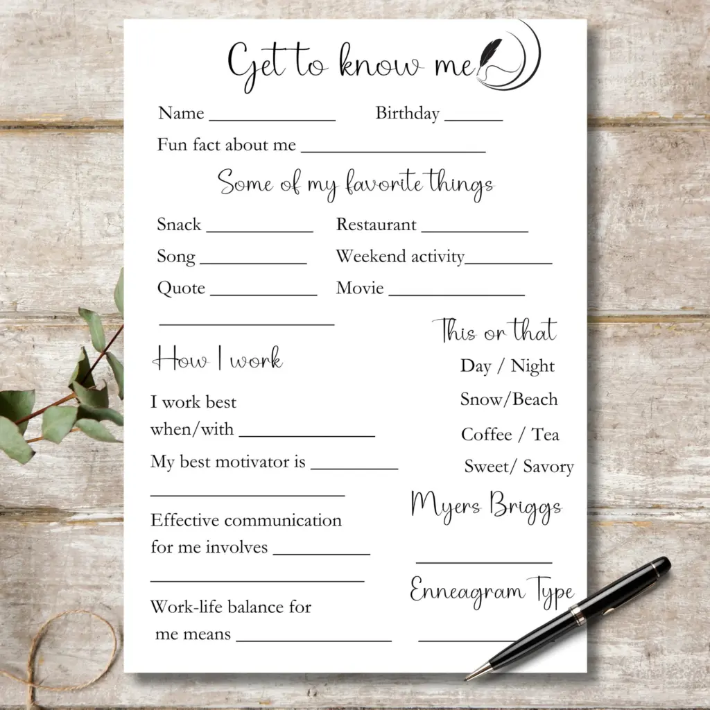Coworker Questions Printable Coworker