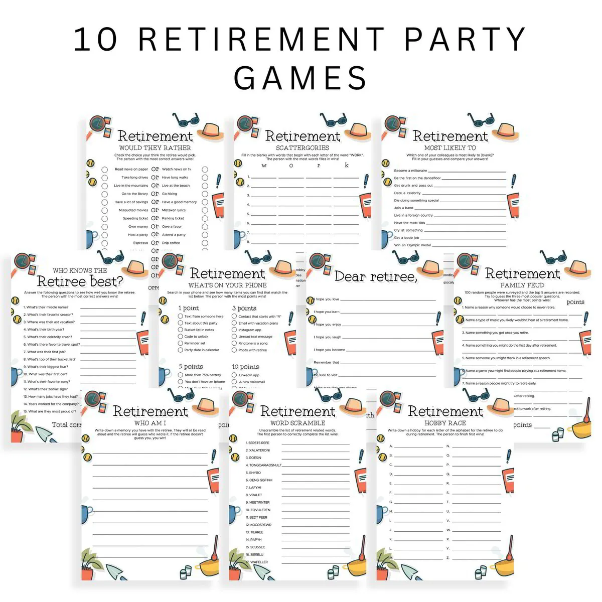 Customizable Retirement Farewell Party Games Bundle Customizable Retirement Farewell Party Games Bundle