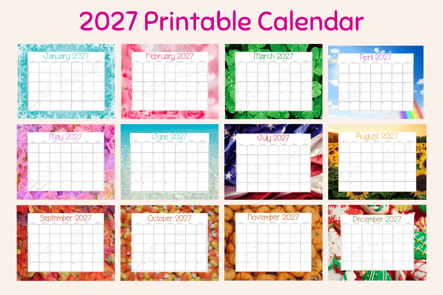 Cute Free Printable 2027 Monthly Calendar Cute Free Printable 2027 Monthly Calendar