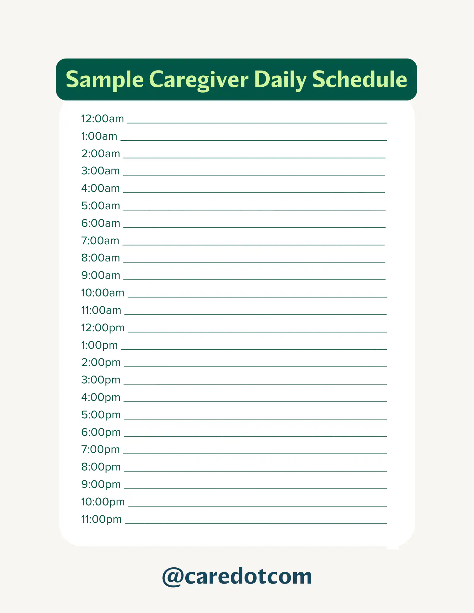 Daily Schedule Adult Senior Caregiver