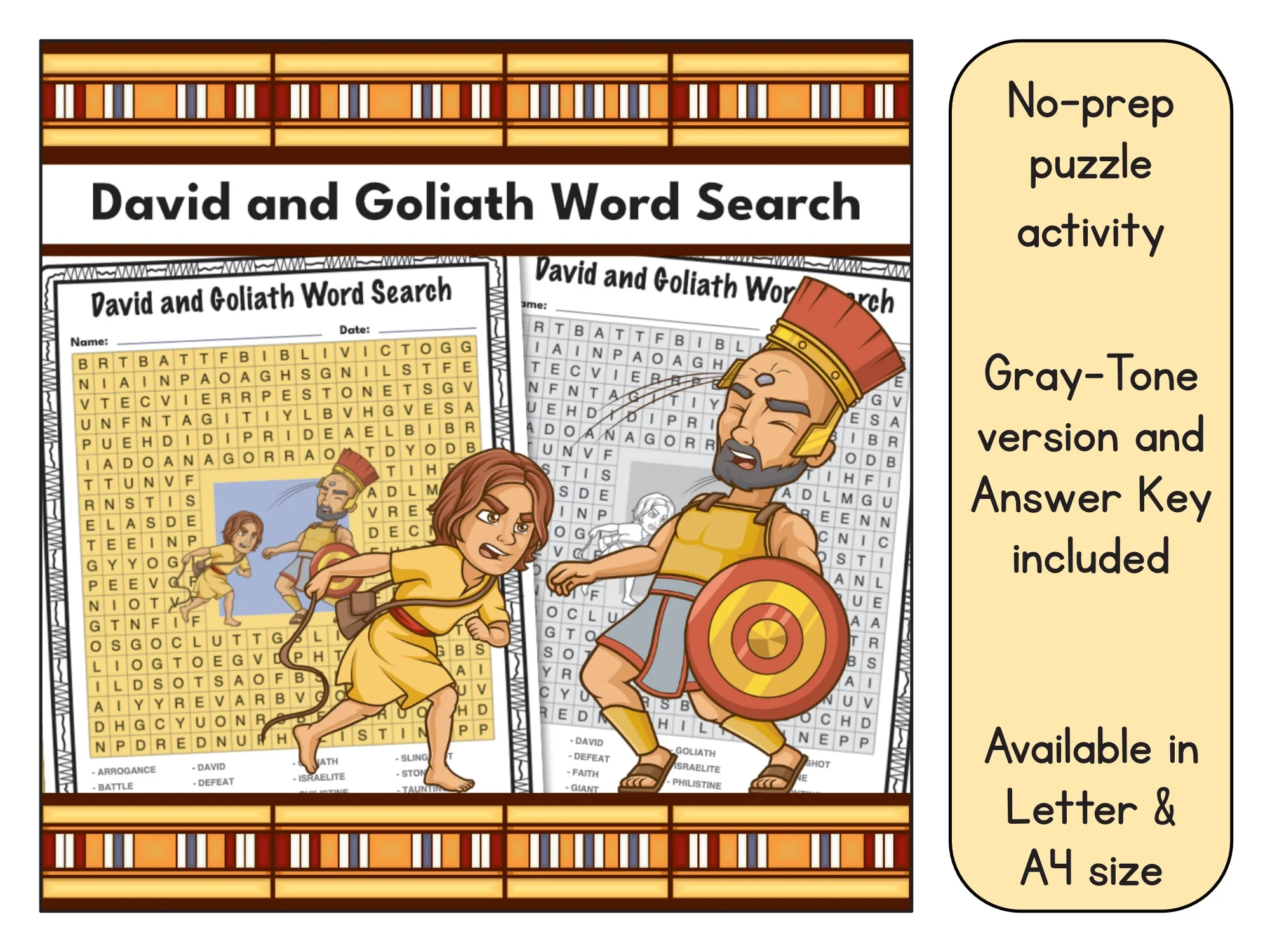 David And Goliath Word Search Puzzle