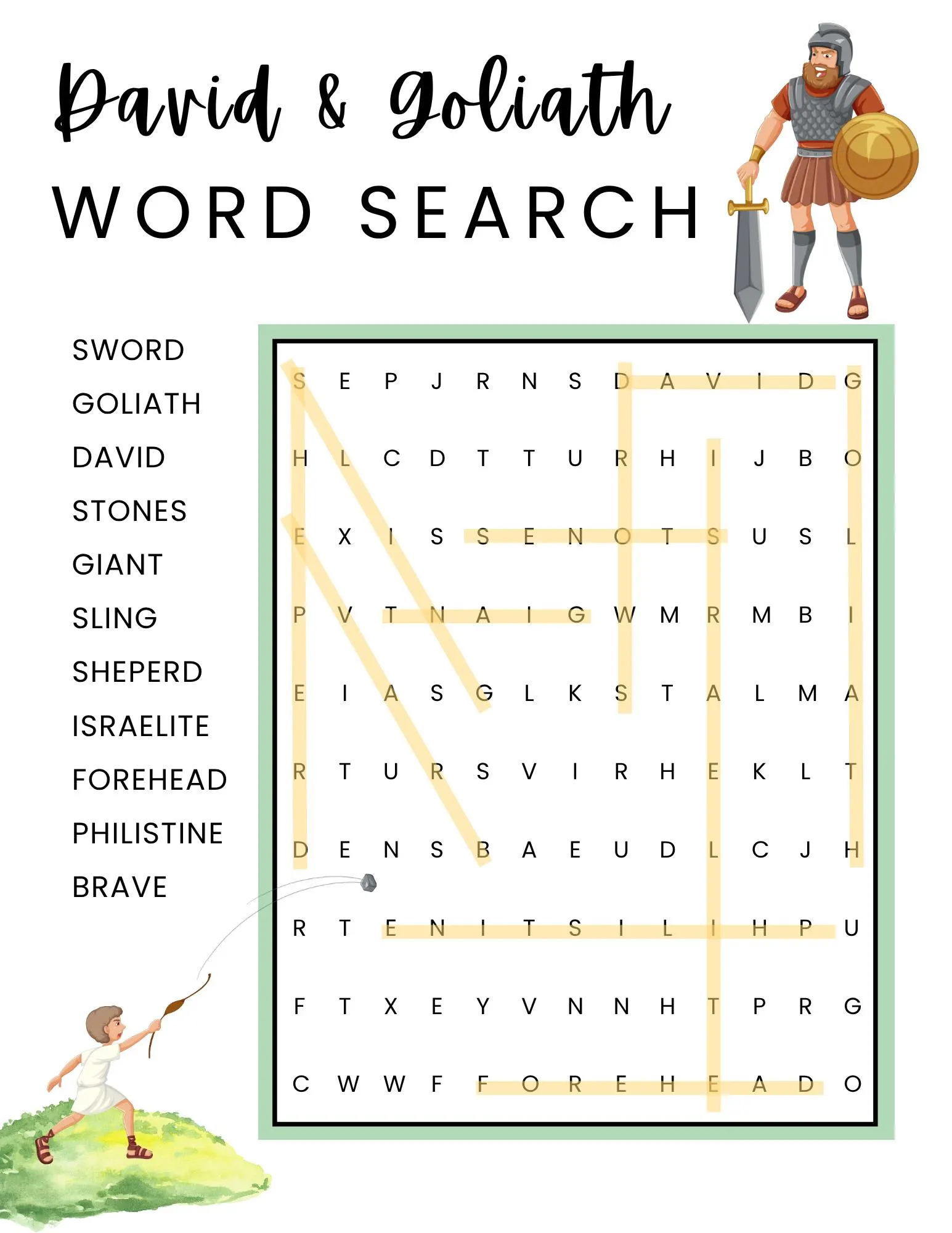 David And Goliath Word Search Worksheet