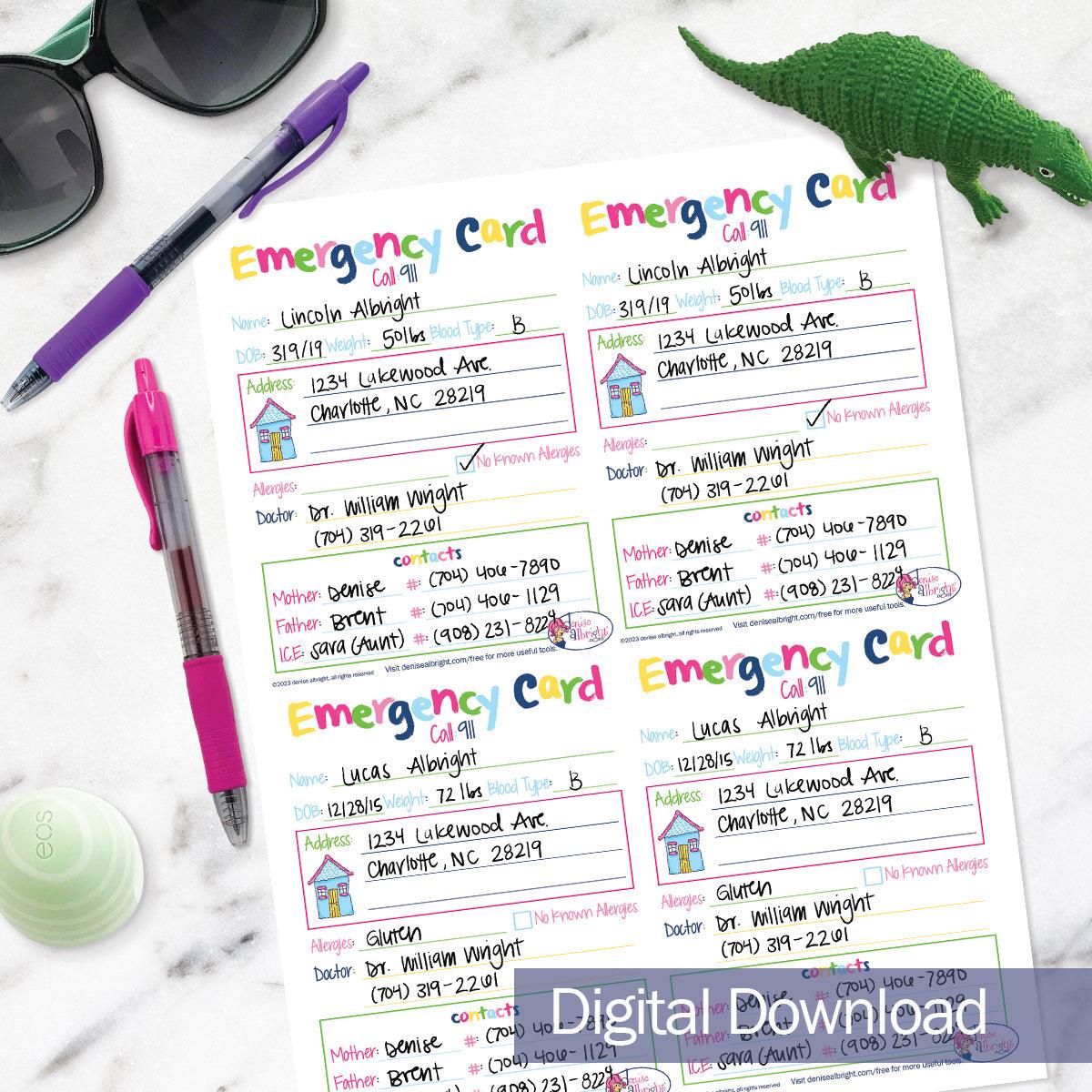 Dd Kids Emergency Cards Bc Dd Kids Emergency Cards Bc
