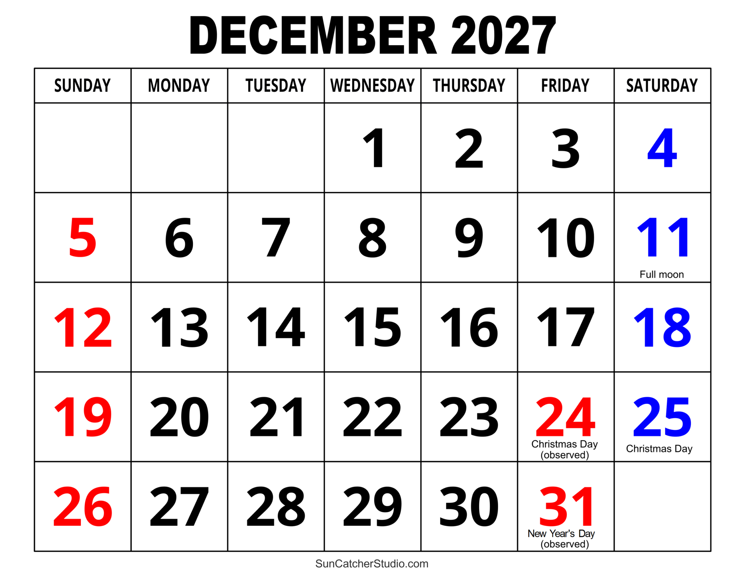 December 2027 Calendar