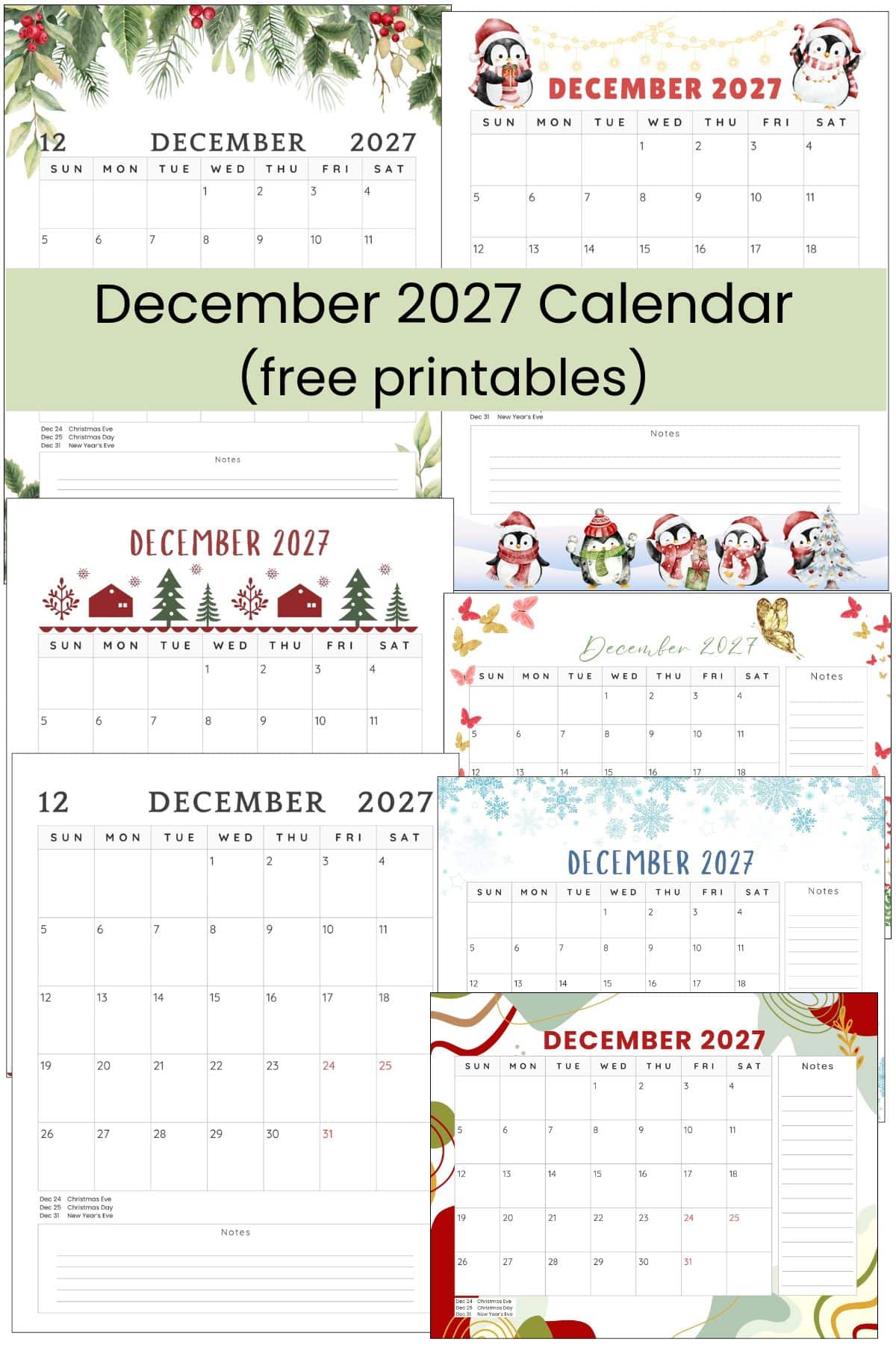 December 2027 Calendar Free Printable