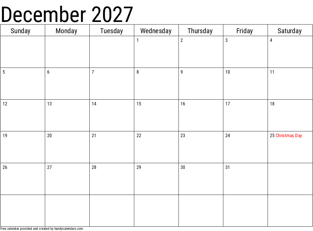 December 2027 Calendars