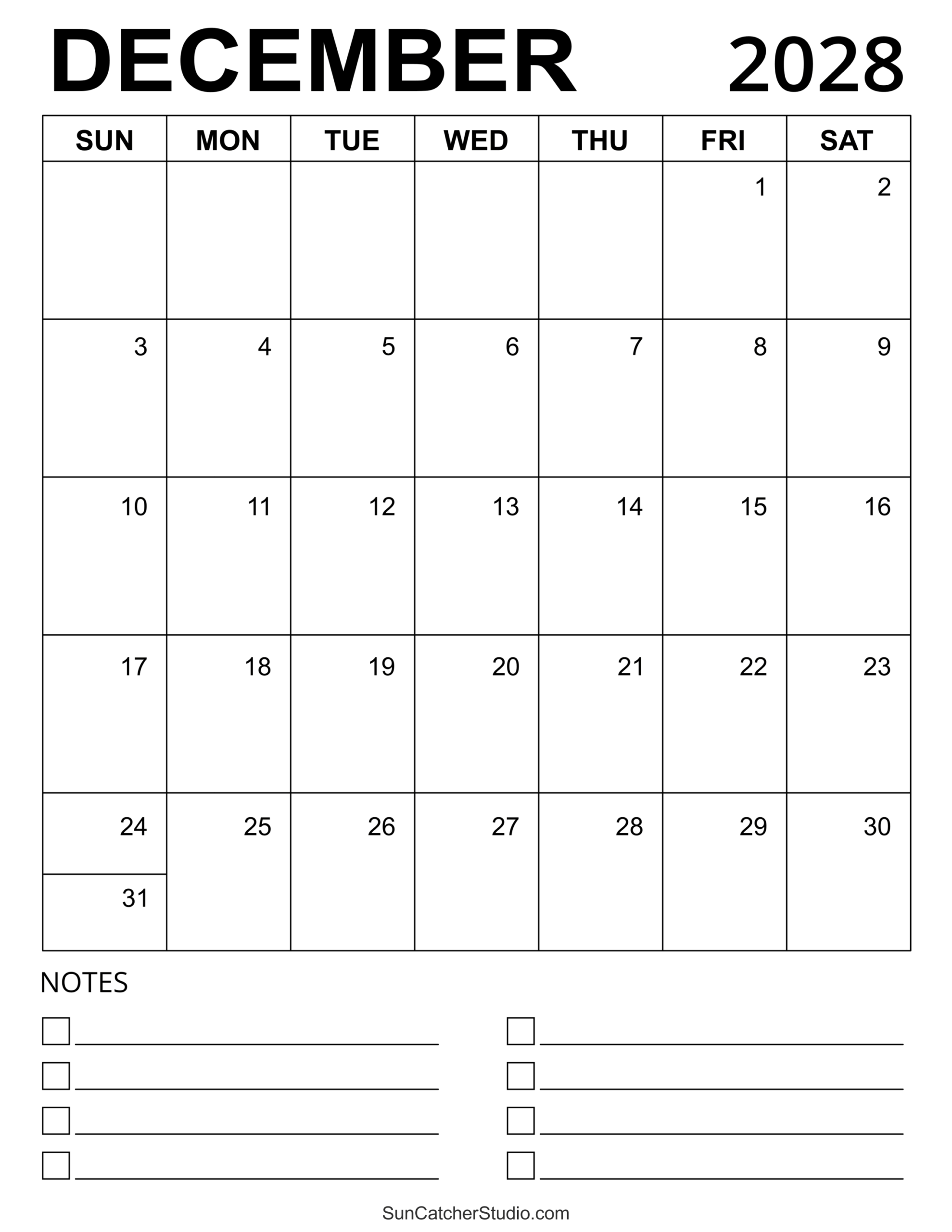 December 2028 Calendar
