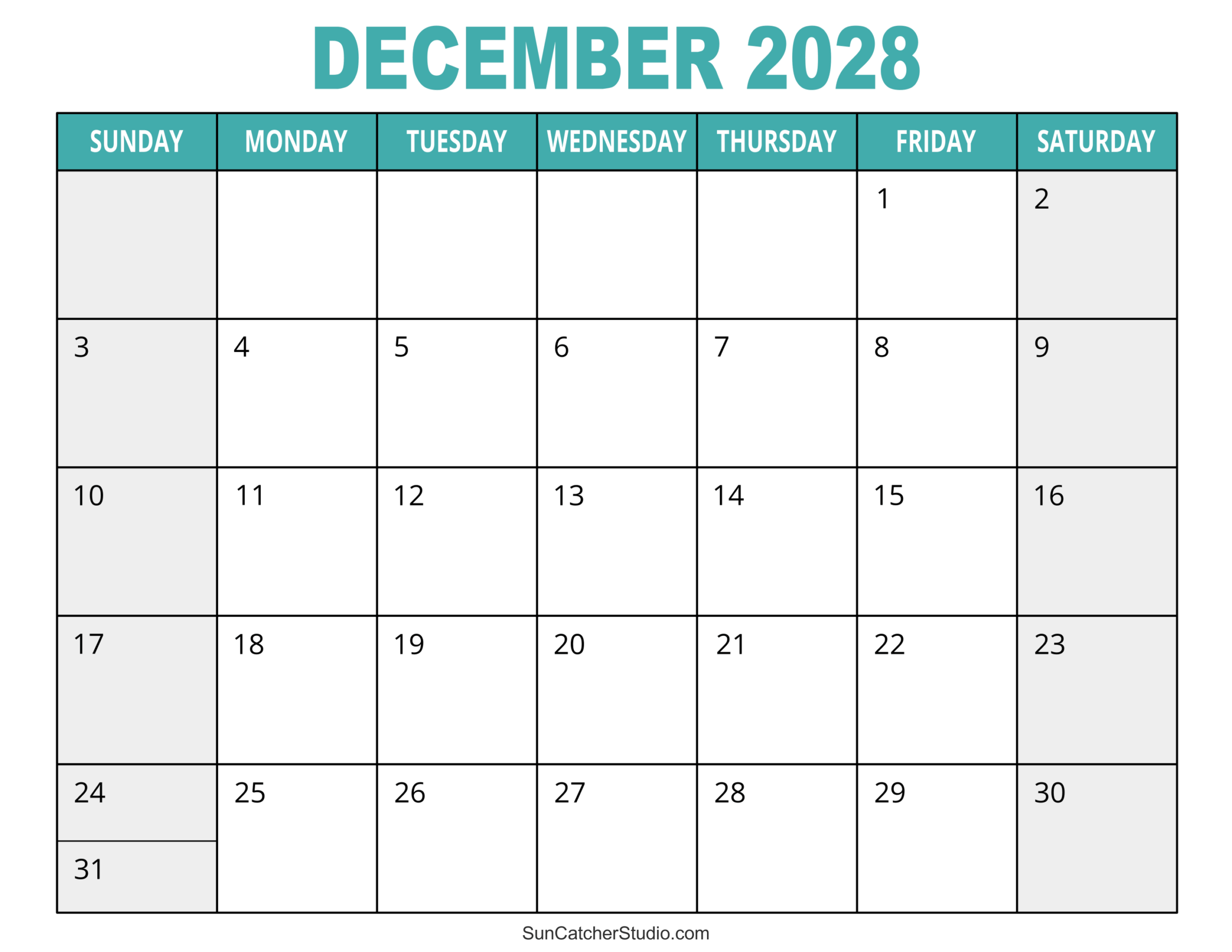 December 2028 Calendar