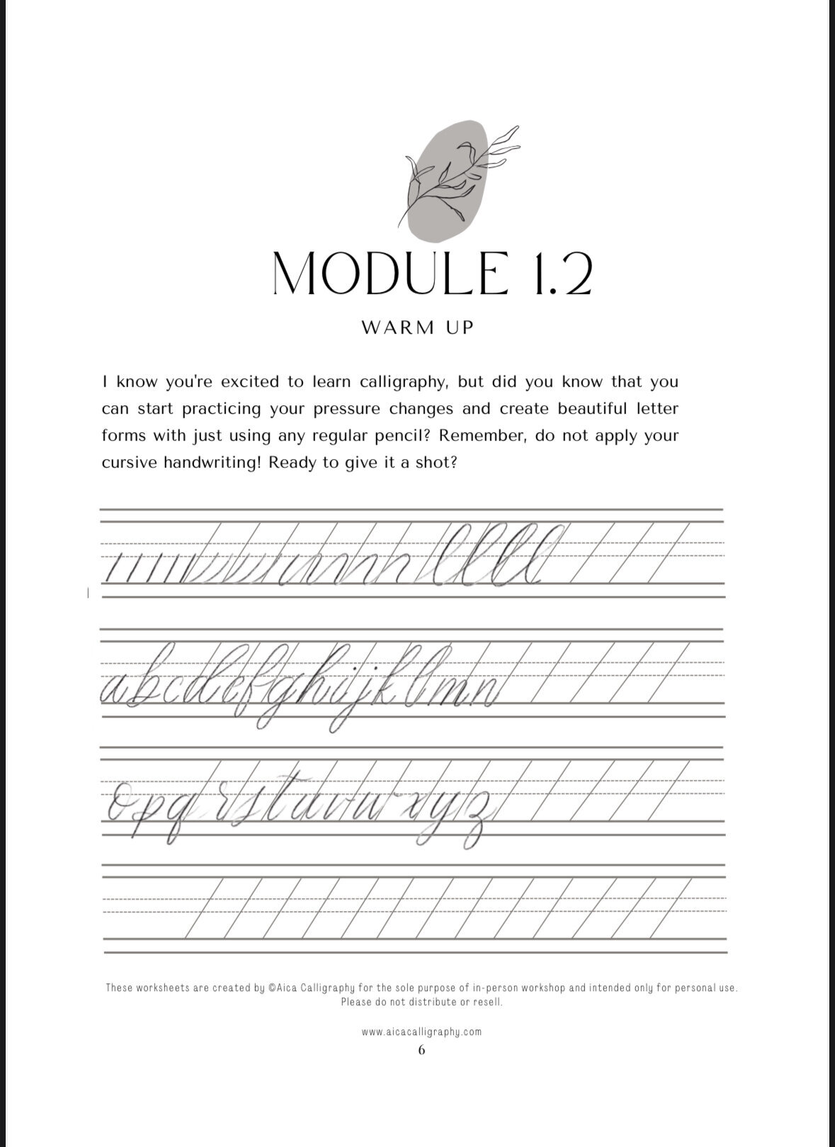 Digital Printable Calligraphy Worksheet For Beginners