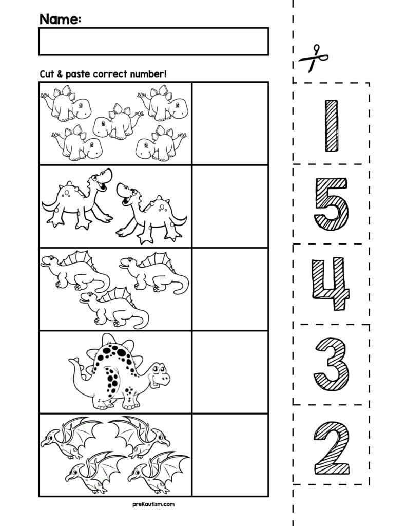 Dinosaur Number Cut Match Worksheets Numbers 1 5 3711353