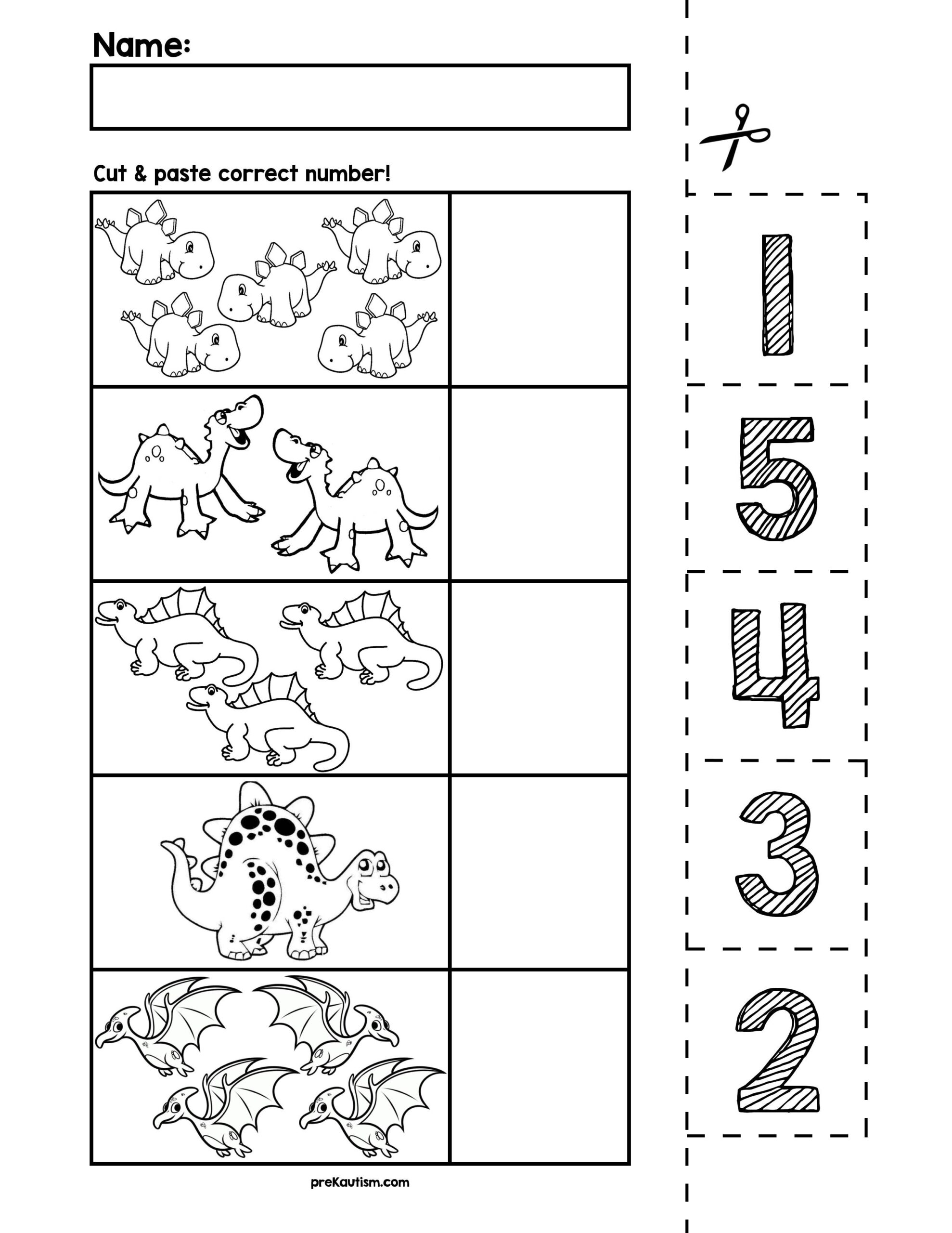 Dinosaur Number Cut Match Worksheets Numbers 1 5 3711353