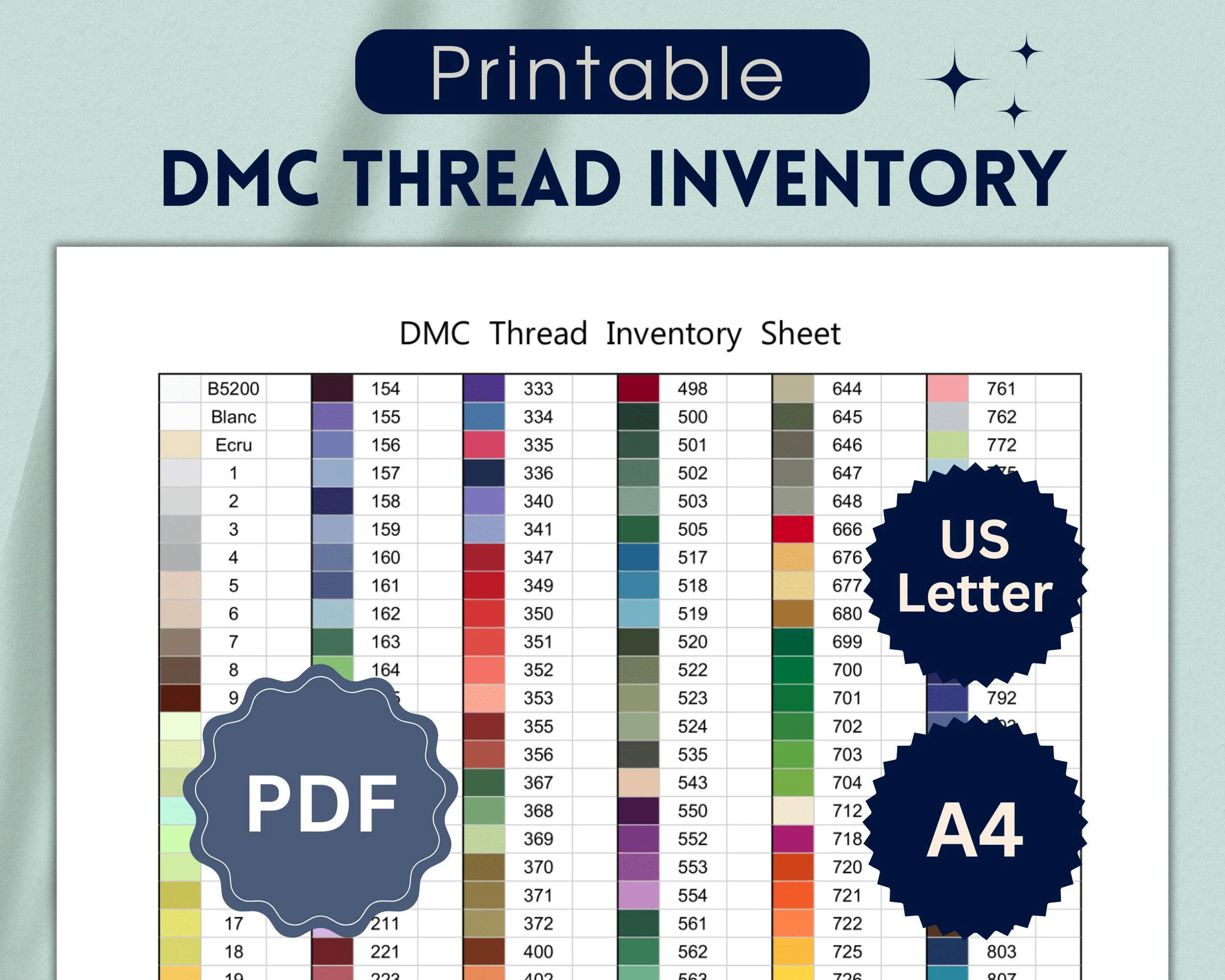 Dmc Thread Inventory Sheet Floss Tracker