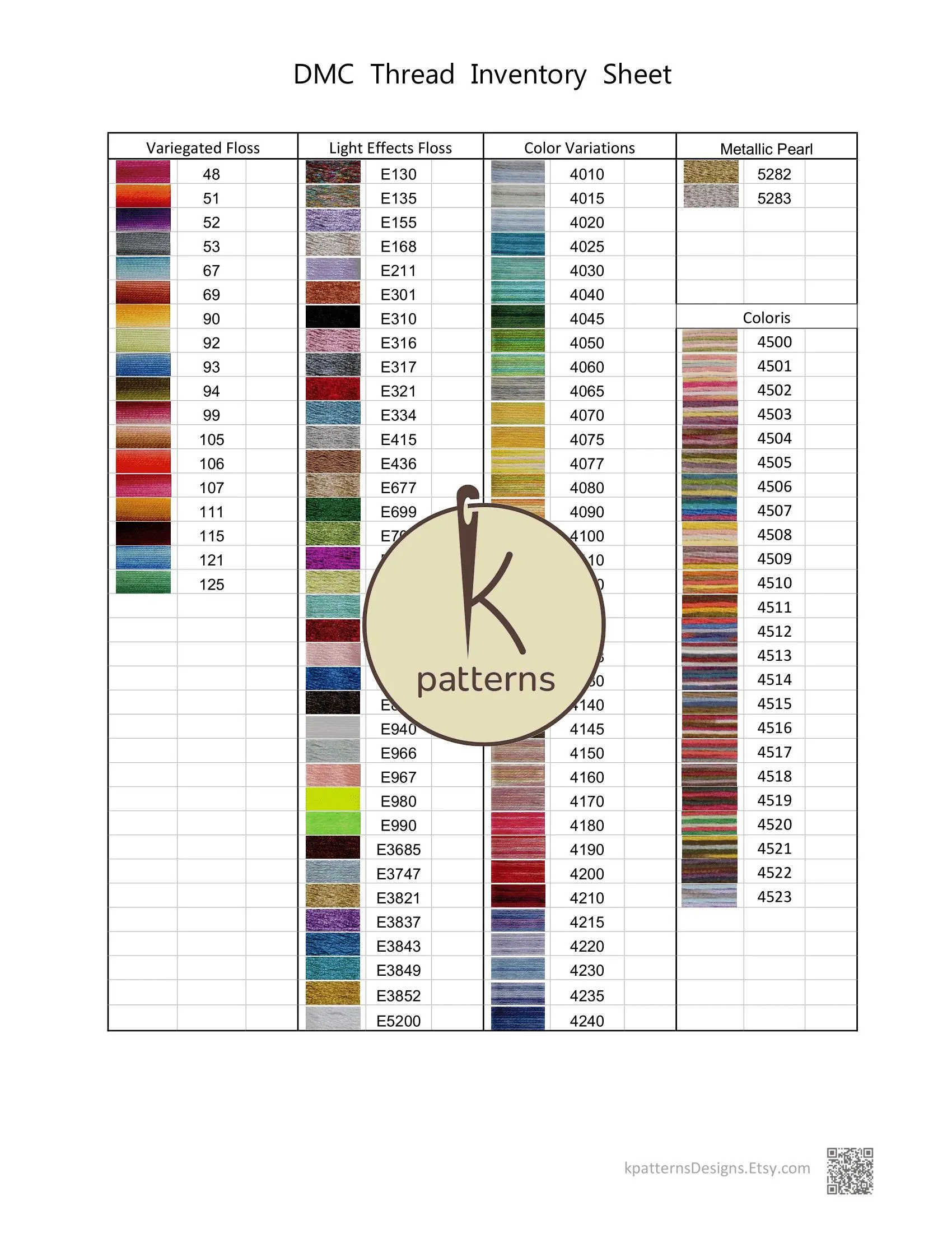 Dmc Thread Inventory Sheet Floss Tracker