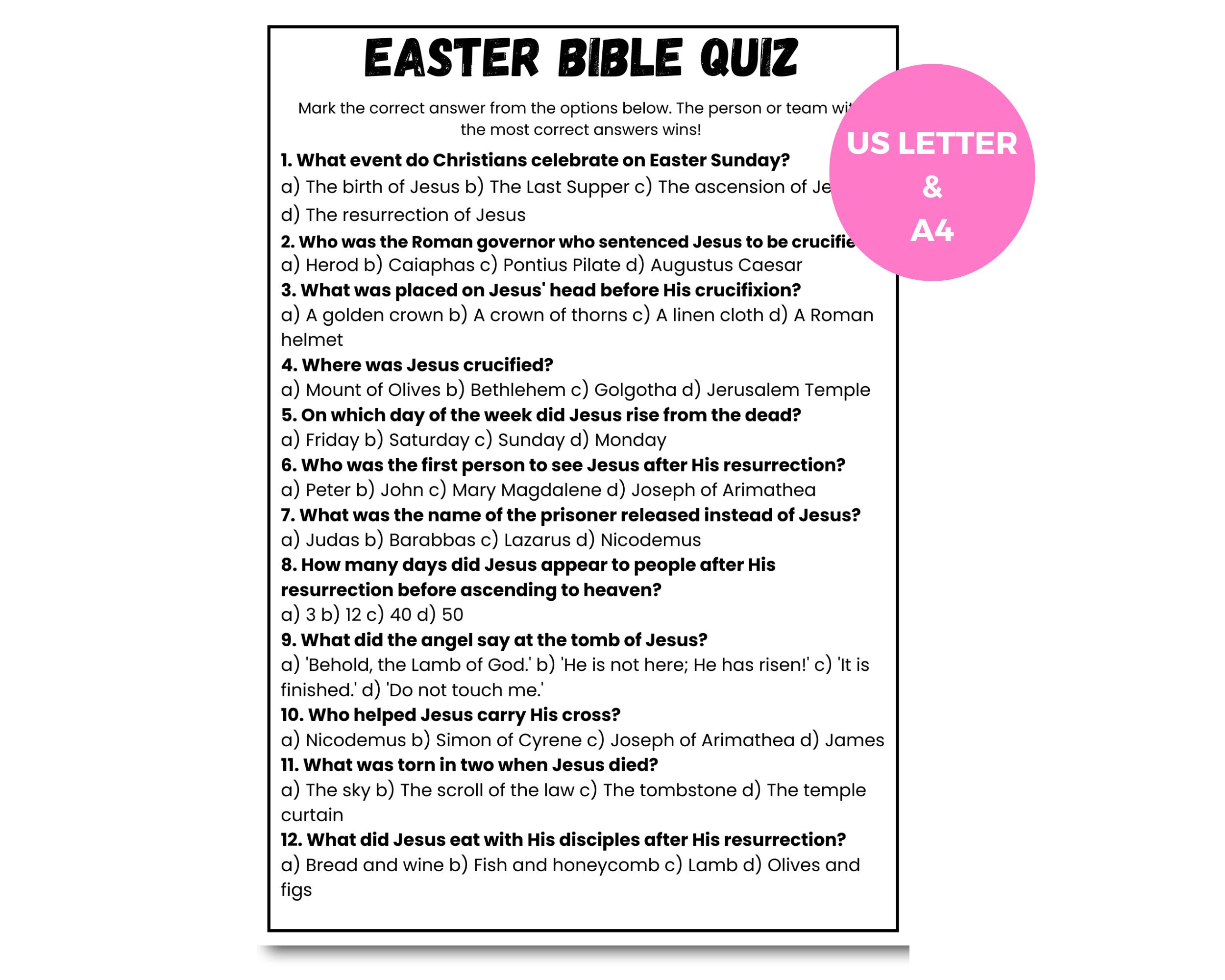 Easter Bible Quiz Digital Trivia Game