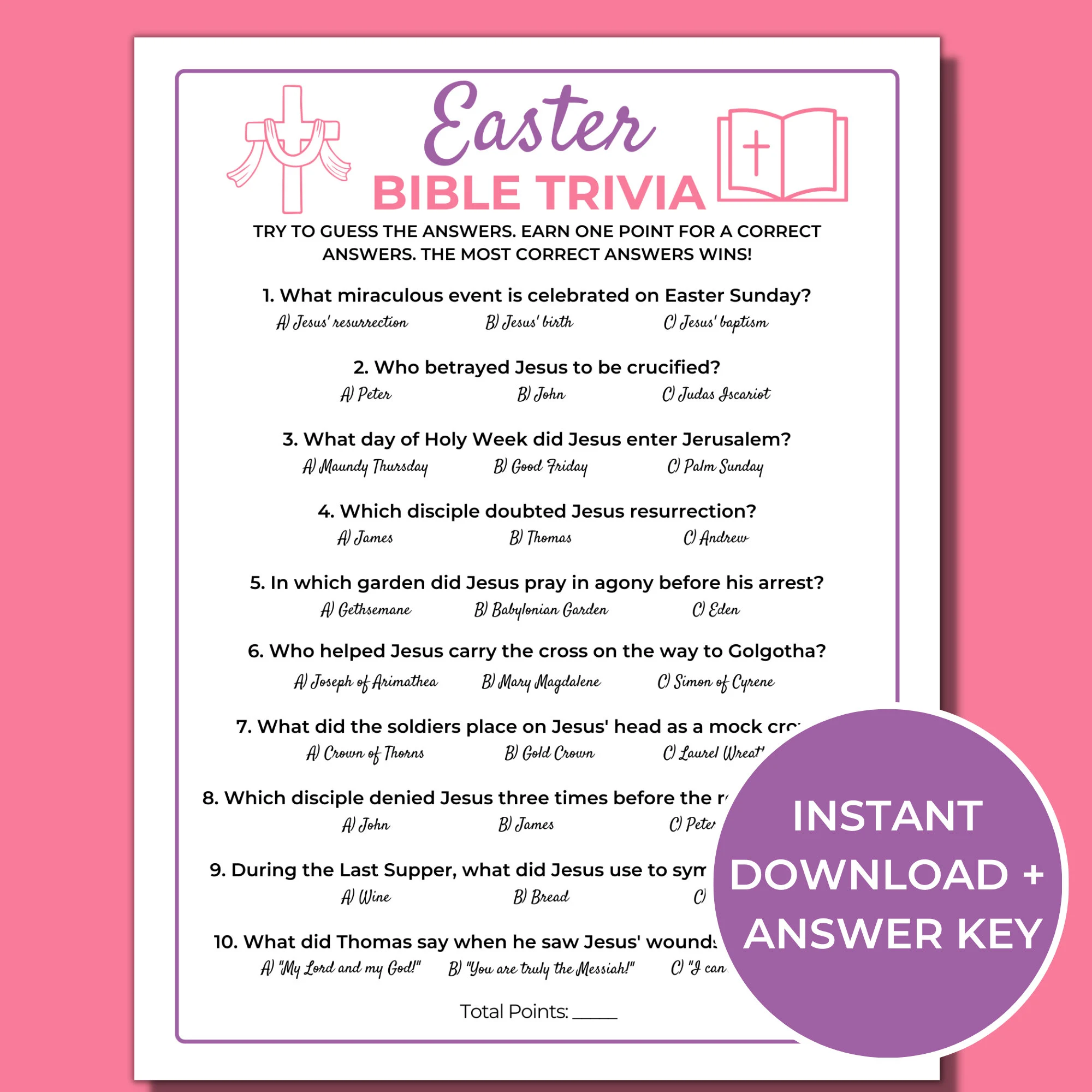 Easter Bible Trivia Game Printable